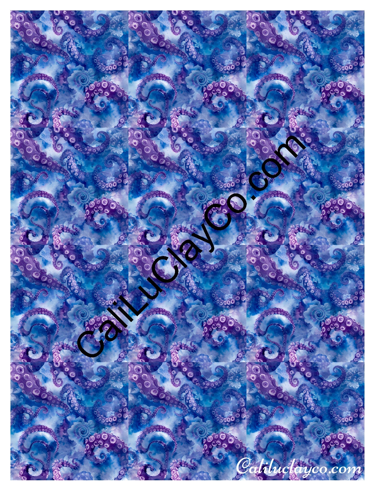 Purple Tentacles MULTI Pattern Polymer Clay Water-Soluble Transfer Sheet / Tattoo Paper
