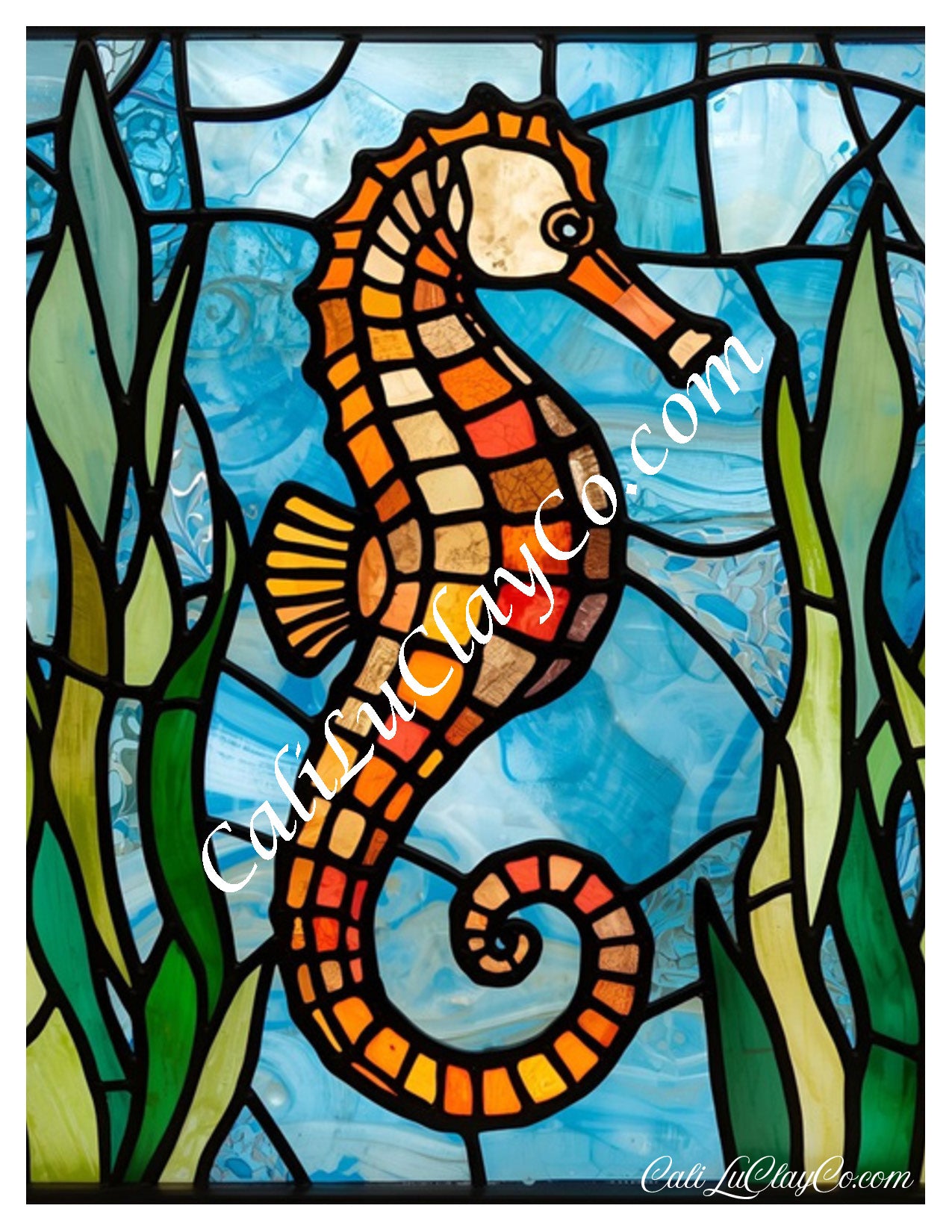 Seahorse Pattern Original Size (Left & Right) Polymer Clay Water-Soluble Transfer Sheet / Tattoo Paper