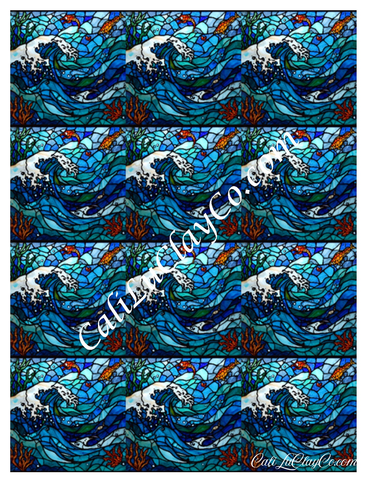 Large Wave Multi Size (Left & Right) Polymer Clay Water-Soluble Transfer Sheet / Tattoo Paper