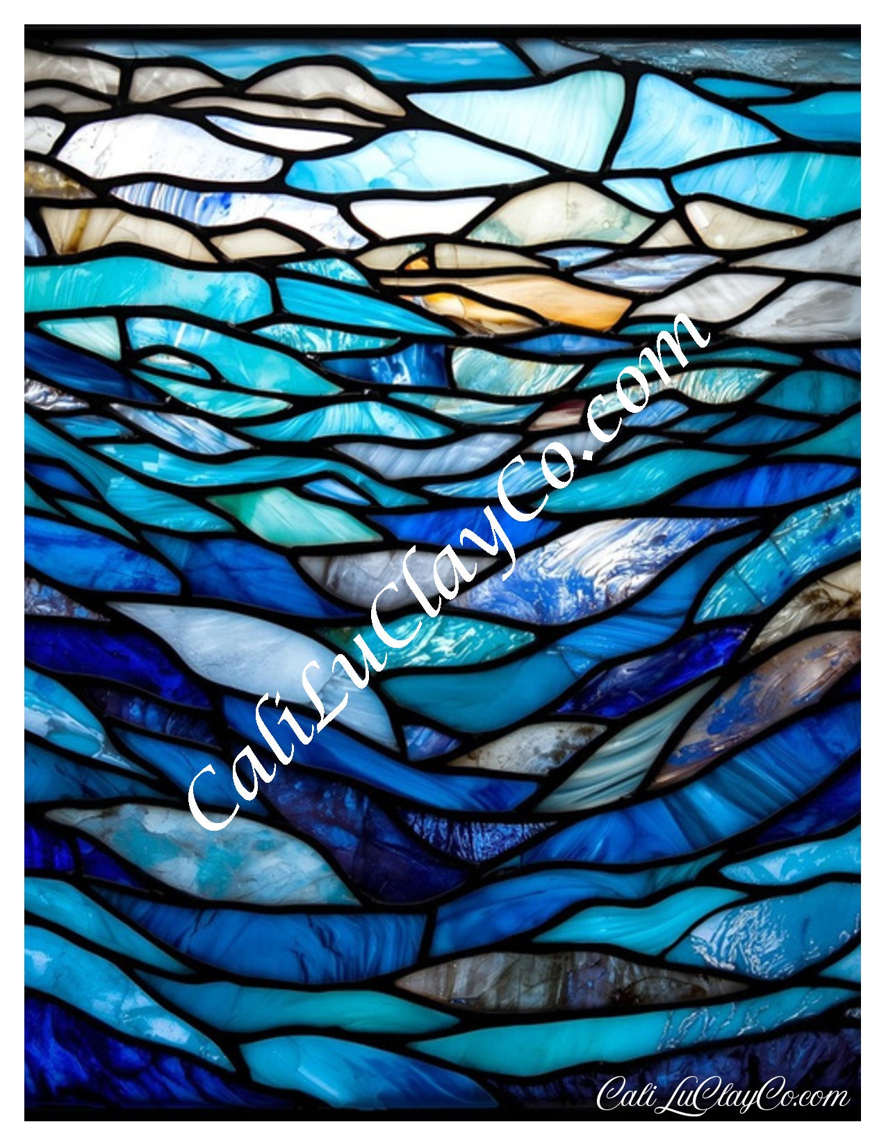 Calm Waters Stained Glass #1 Large Pattern (Left & Right) Polymer Clay Water-Soluble Transfer Sheet / Tattoo Paper