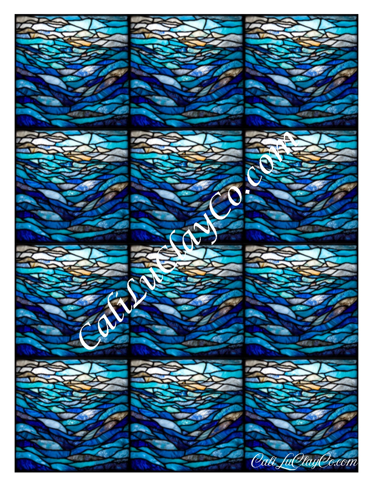 Calm Waters Stained Glass #1 Multi Pattern (Left & Right) Polymer Clay Water-Soluble Transfer Sheet / Tattoo Paper