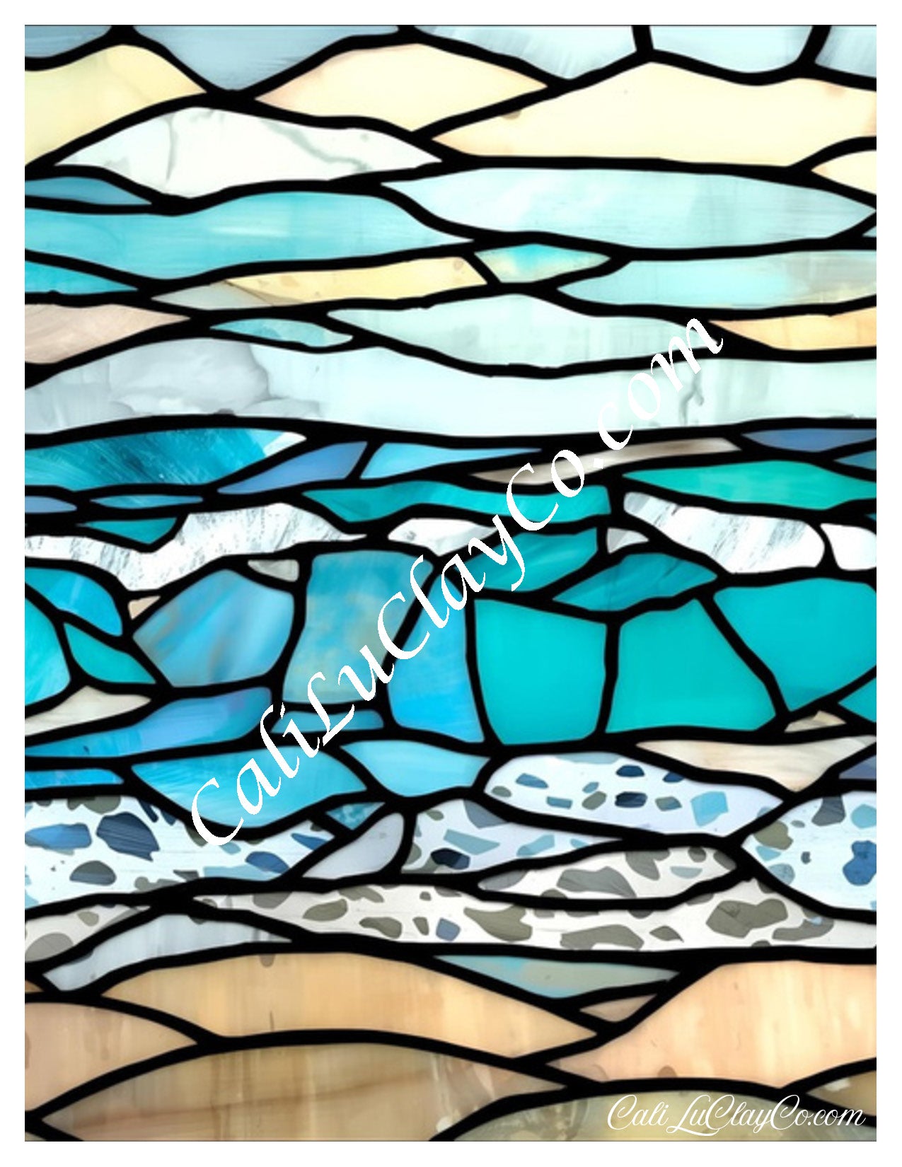 Simple Beach Stained Glass Large Pattern (Left & Right) Polymer Clay Water-Soluble Transfer Sheet / Tattoo Paper