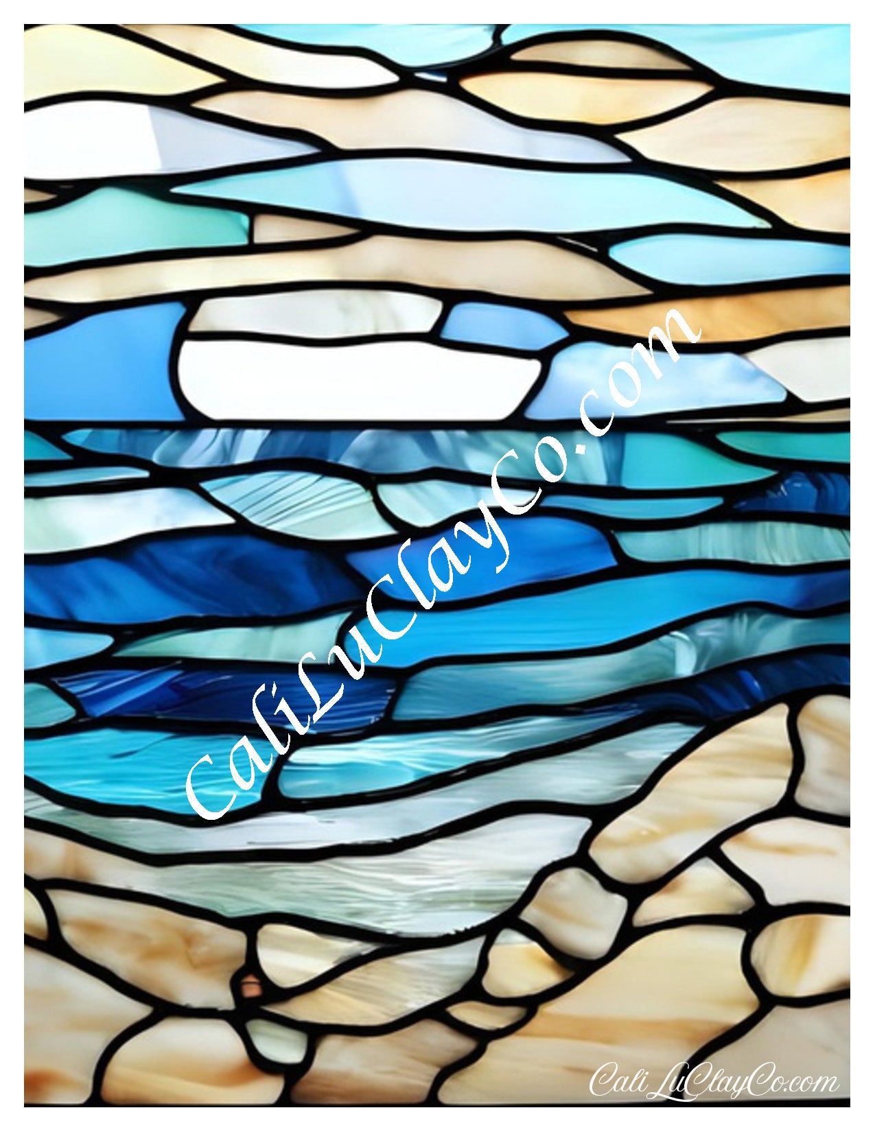 Simple Beach #2 Stained Glass Large Pattern (Left & Right) Polymer Clay Water-Soluble Transfer Sheet / Tattoo Paper