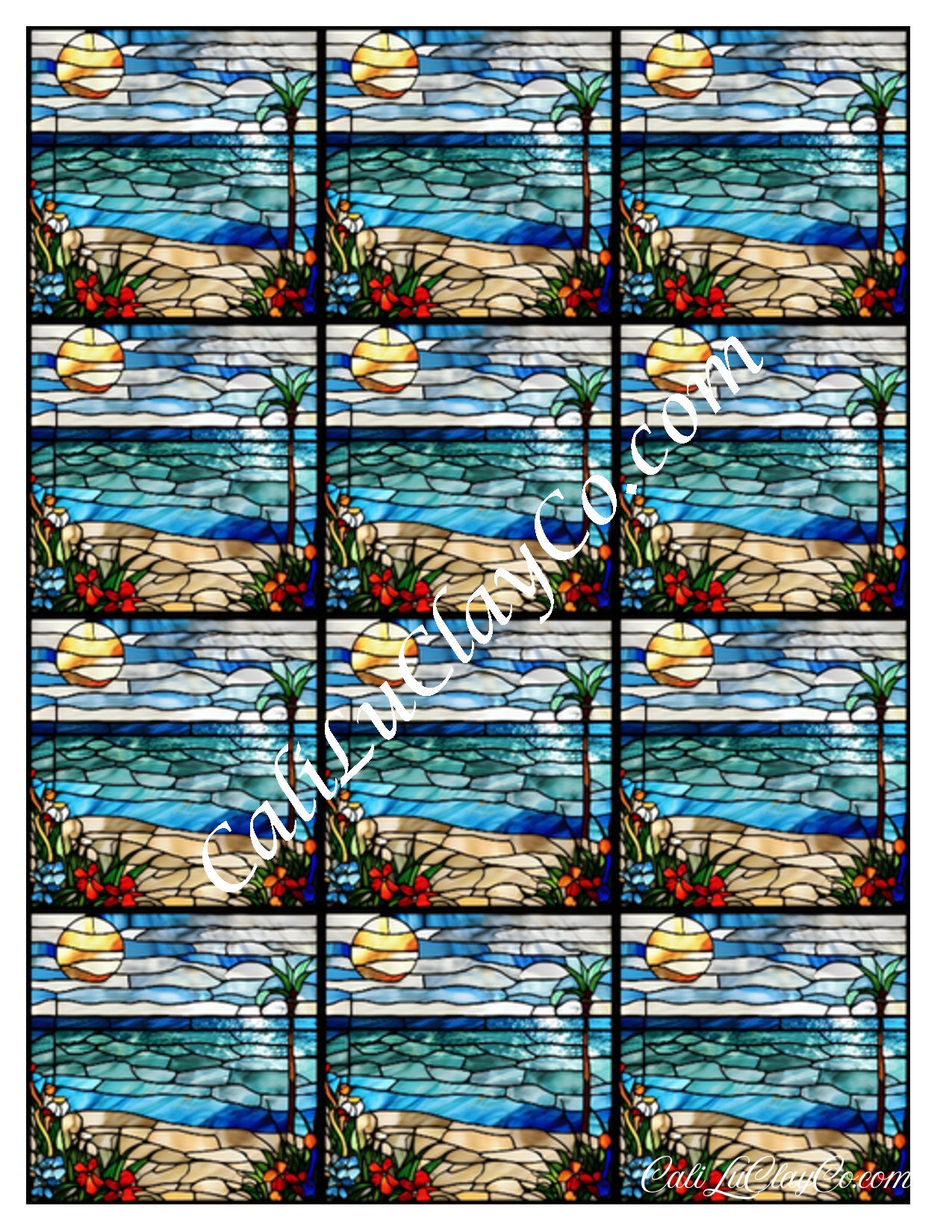 Tropical Afternoon Stained Glass Multi Pattern (Left & Right) Polymer Clay Water-Soluble Transfer Sheet / Tattoo Paper