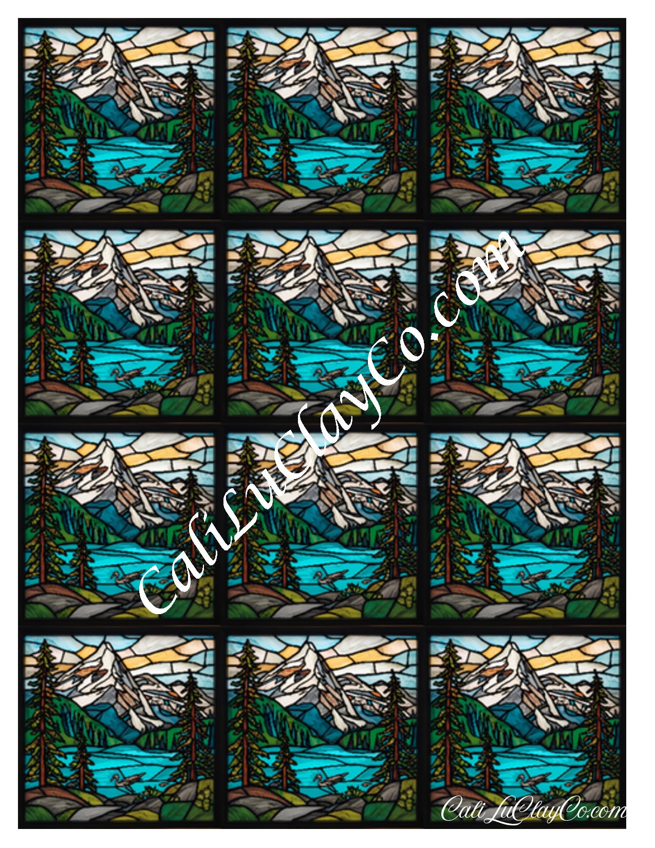 Morning at the Lake Stained Glass Multi Pattern (Left & Right) Polymer Clay Water-Soluble Transfer Sheet / Tattoo Paper