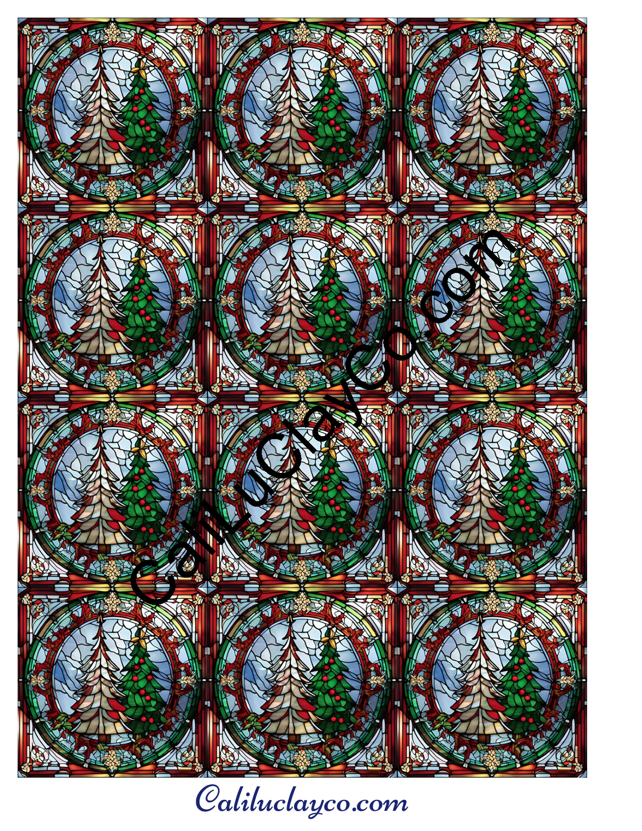 Christmas Tree #3 Stained Glass MULTI Left & Right Polymer Clay Water-Soluble Transfer Sheet / Tattoo Paper