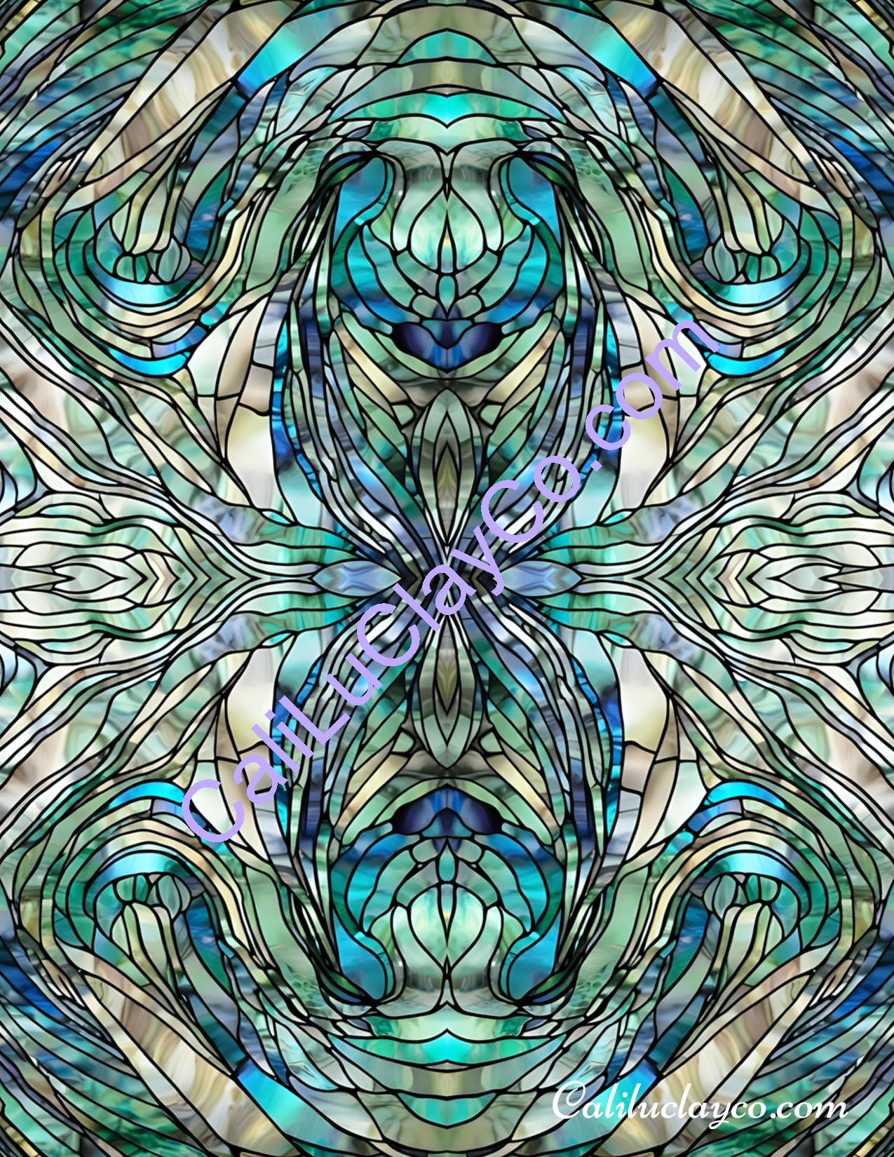 Abalone Stained Glass #2 Mirrored V. 3 & 4 Polymer Clay Water-Soluble Transfer Sheet / Tattoo Paper