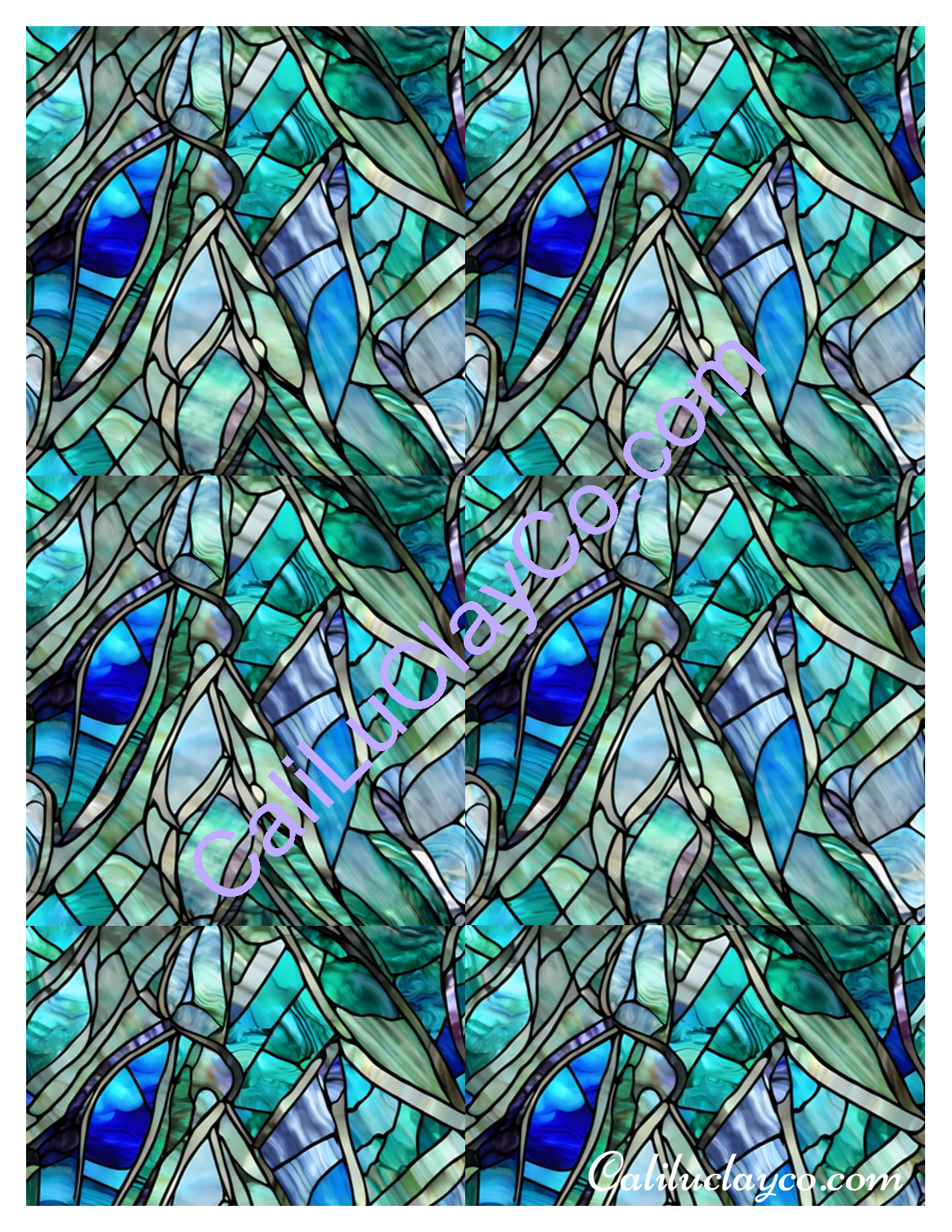Teal Stained Glass #5 Original & Multi Polymer Clay Water-Soluble Transfer Sheet / Tattoo Paper