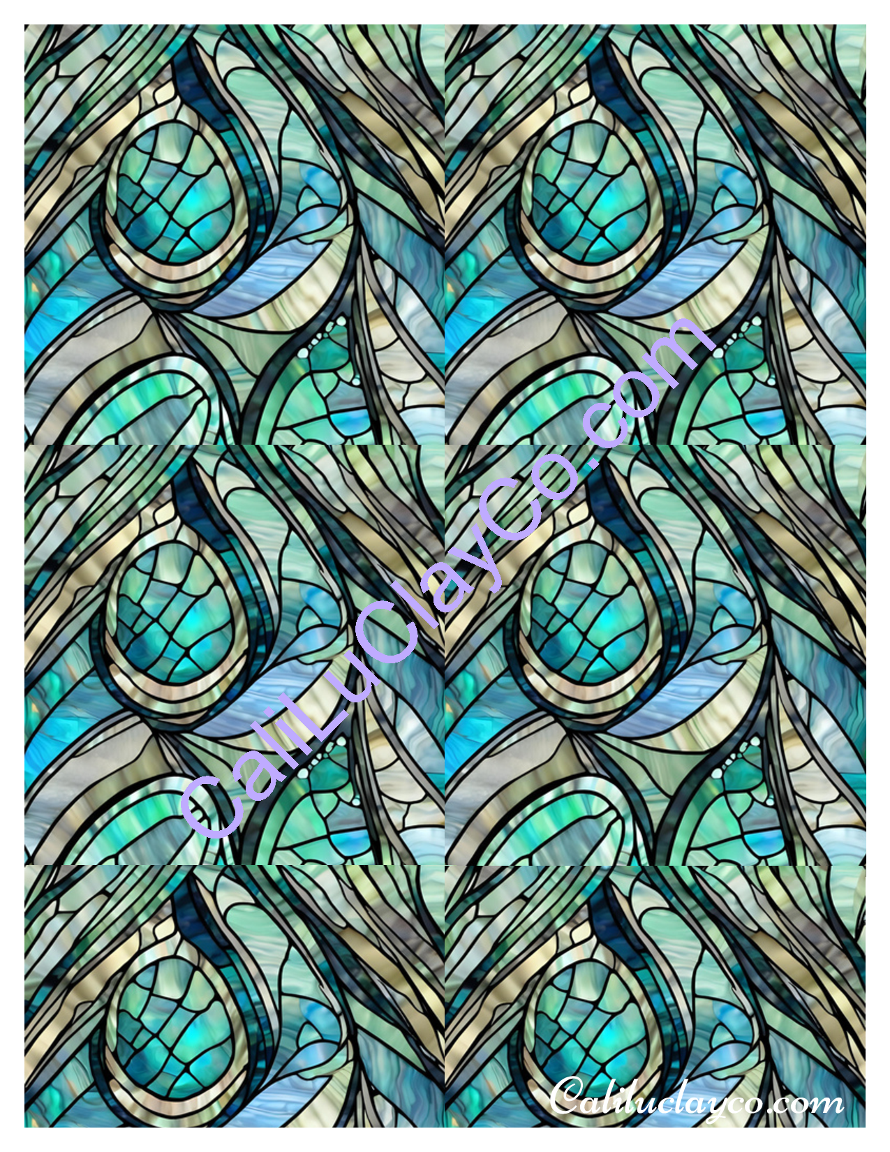 Teal Stained Glass #10 Original & Multi Polymer Clay Water-Soluble Transfer Sheet / Tattoo Paper