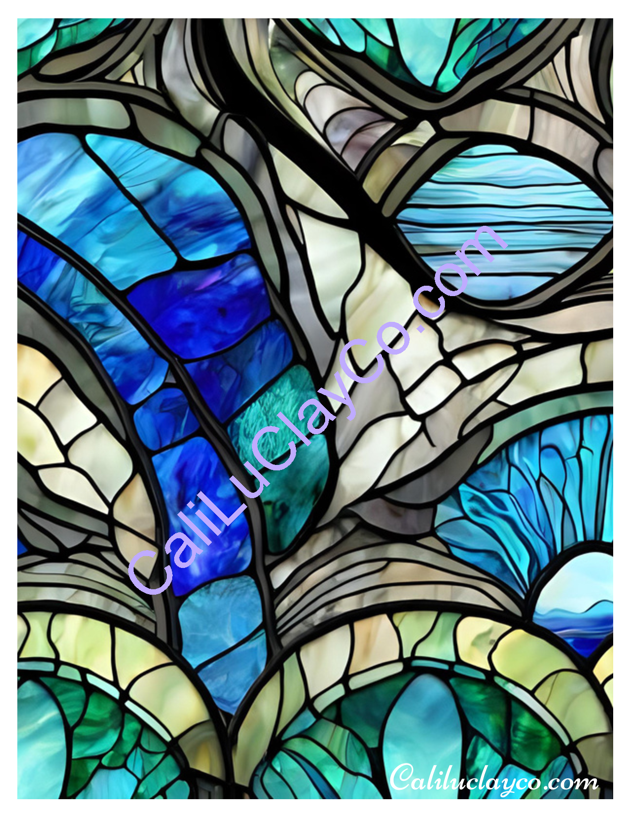 Teal Stained Glass #12 Left & Right Polymer Clay Water-Soluble Transfer Sheet / Tattoo Paper