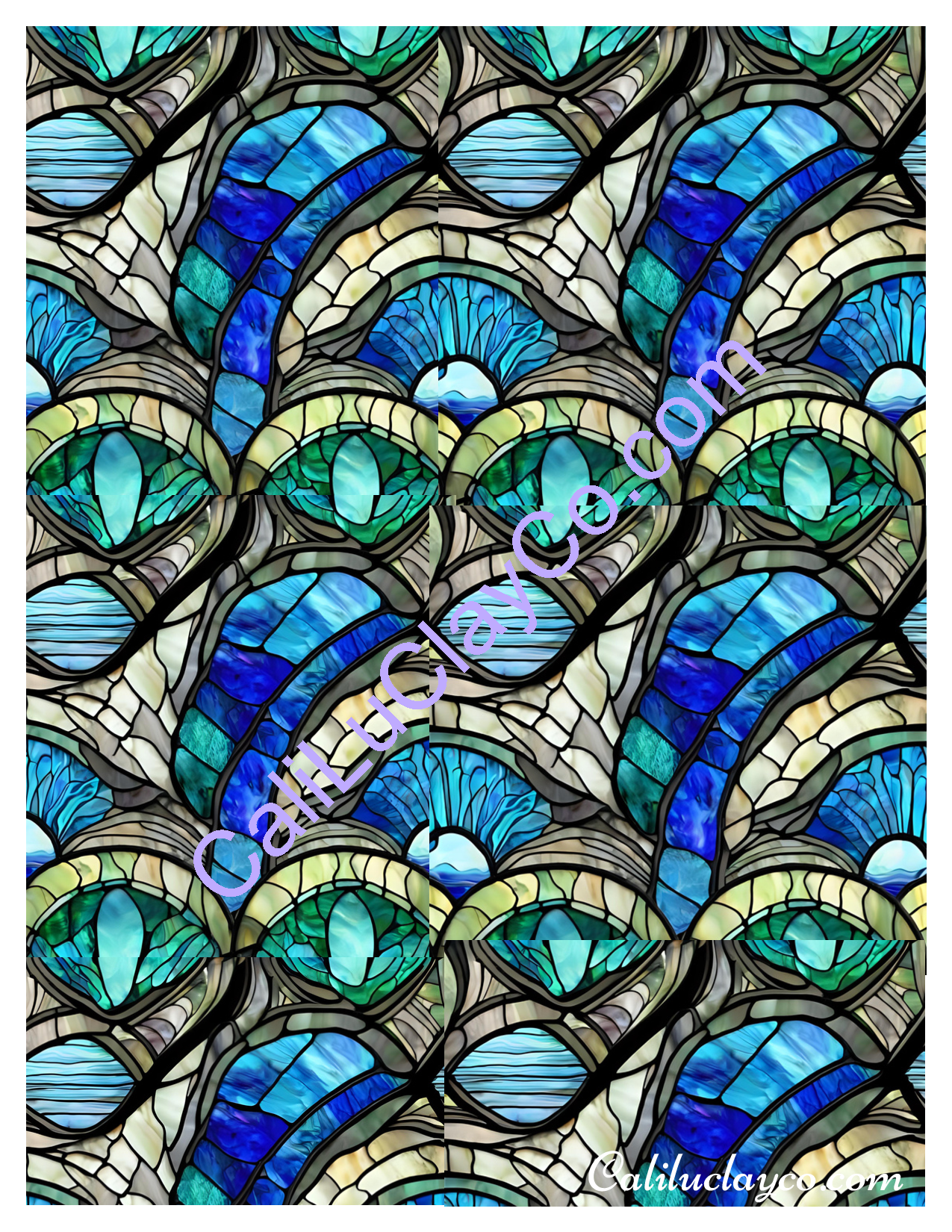 Teal Stained Glass #12 MULTI Polymer Clay Water-Soluble Transfer Sheet / Tattoo Paper