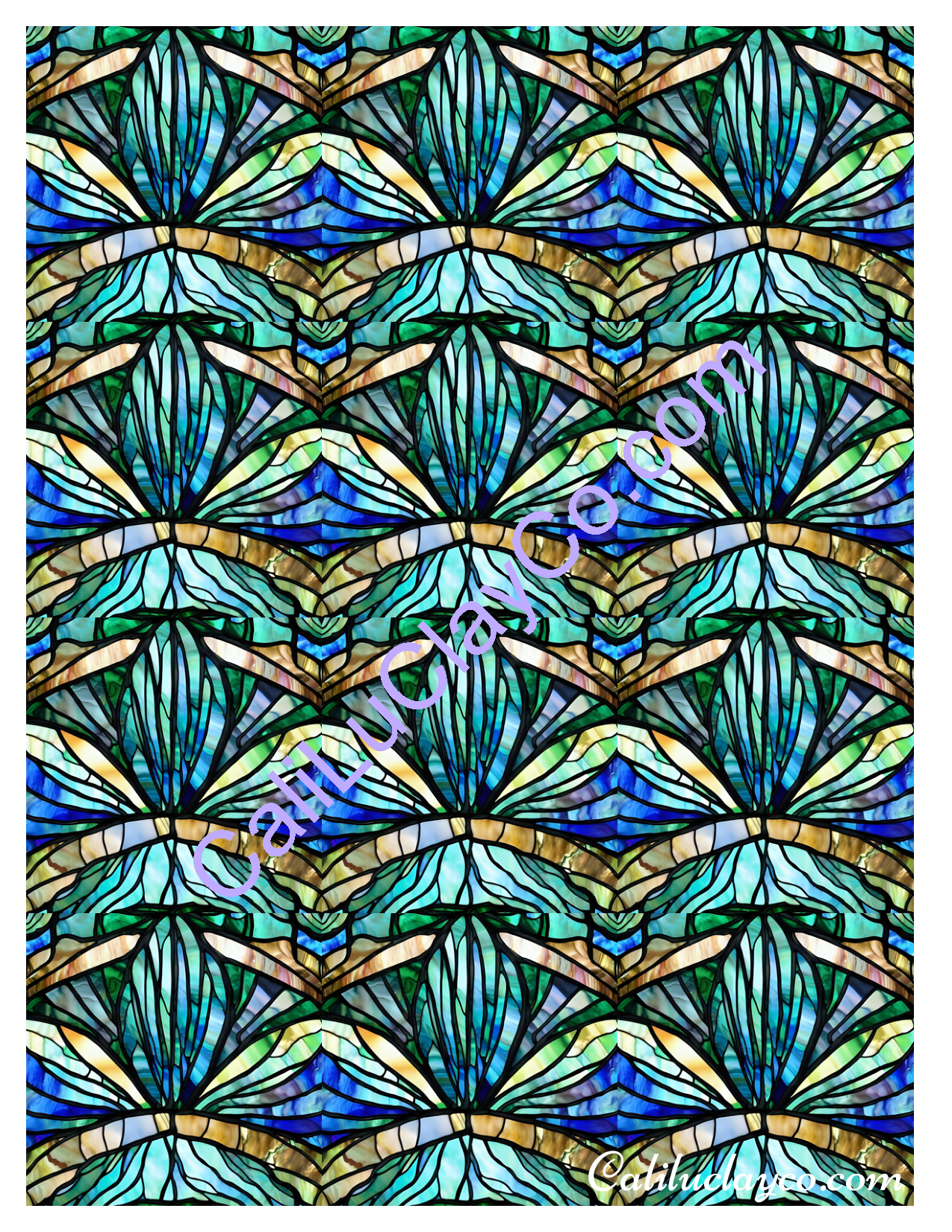 Teal Stained Glass #14 MULTI Polymer Clay Water-Soluble Transfer Sheet / Tattoo Paper