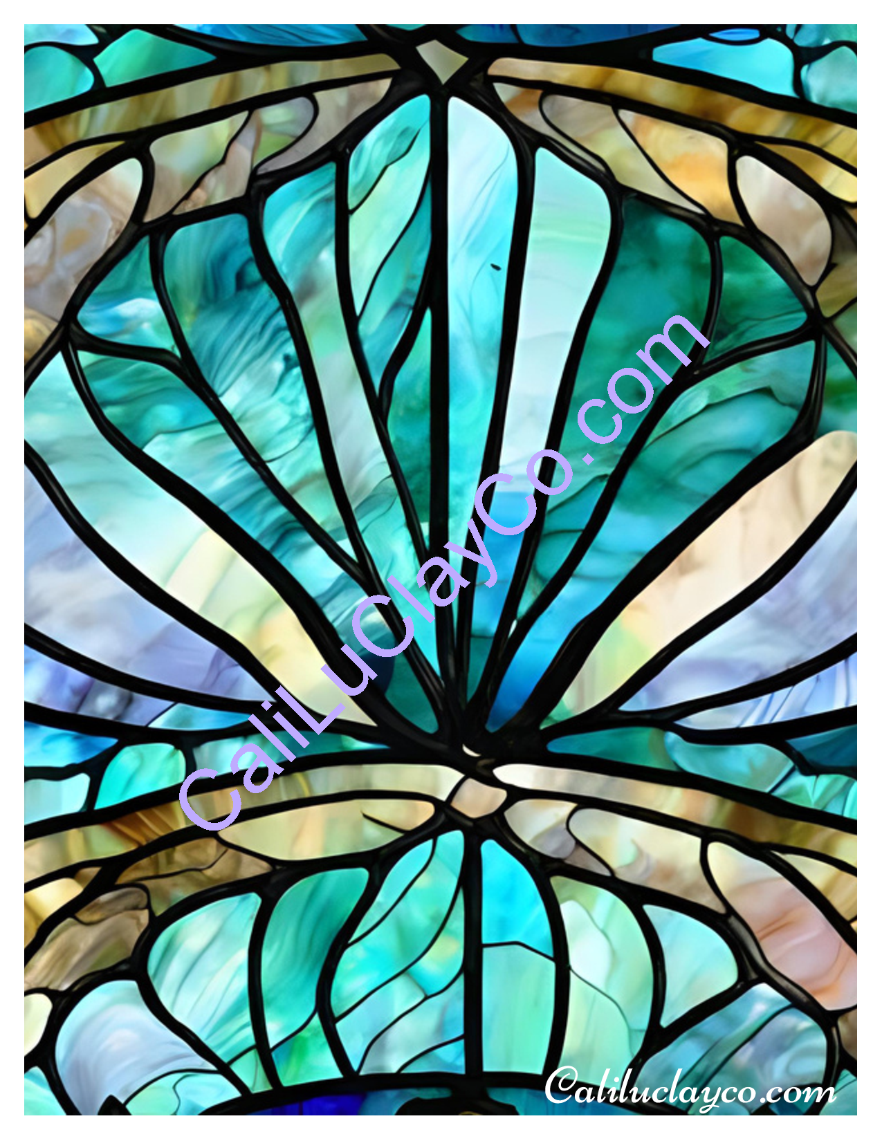 Teal Stained Glass #16 Left & Right Polymer Clay Water-Soluble Transfer Sheet / Tattoo Paper