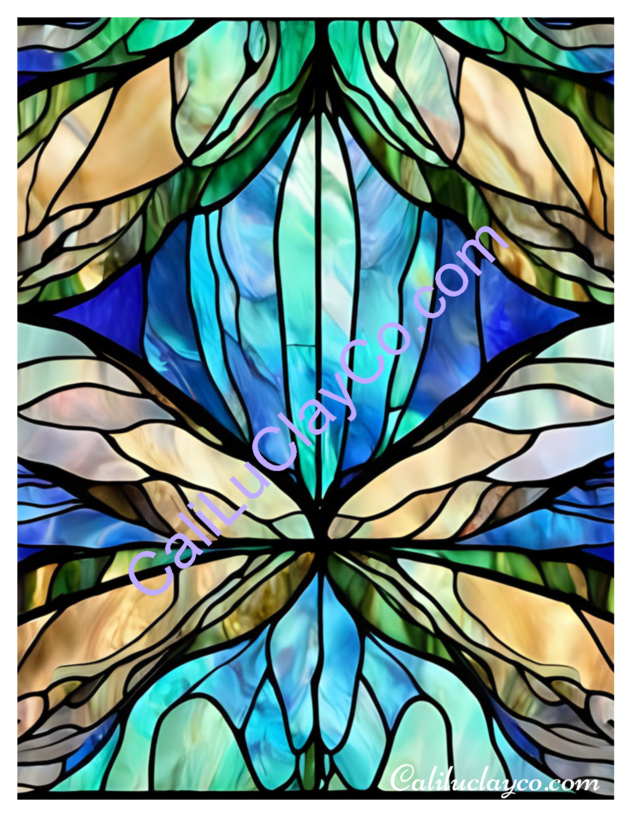 Teal Stained Glass #18 Left & Right Polymer Clay Water-Soluble Transfer Sheet / Tattoo Paper