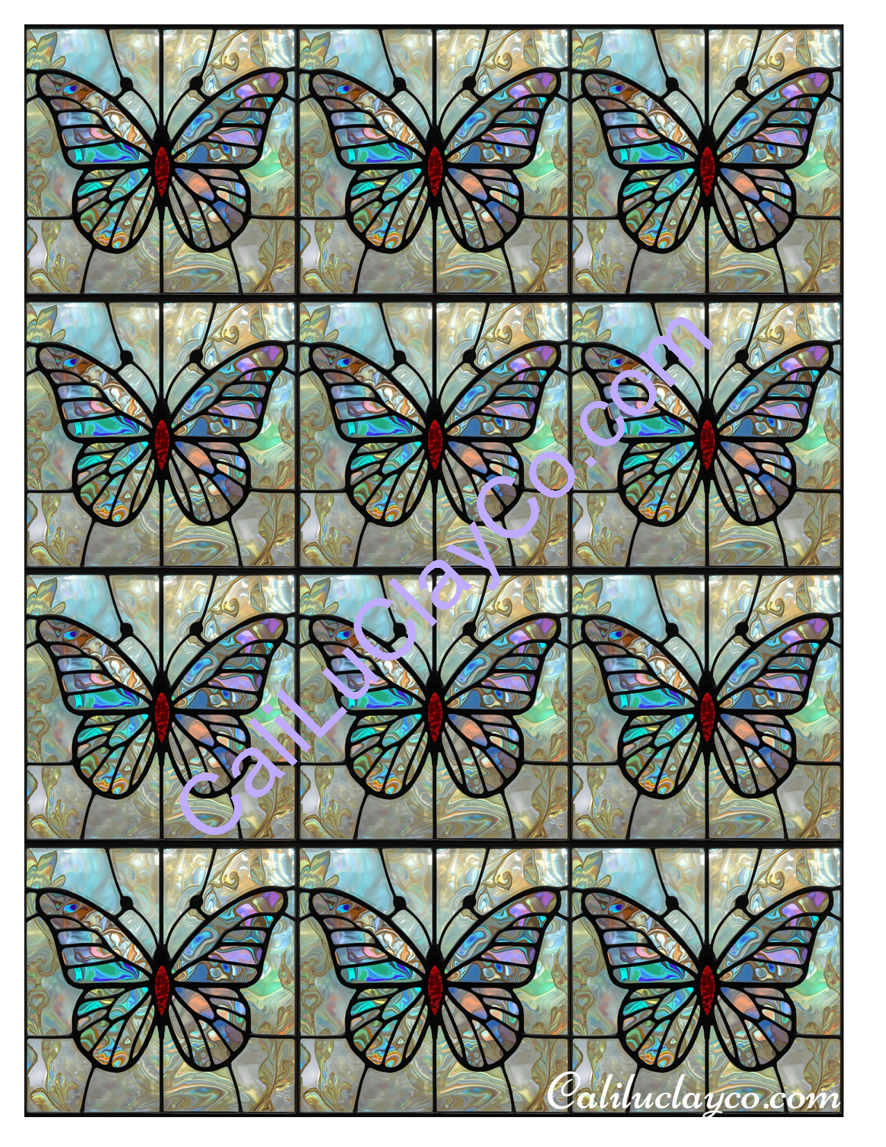 Butterfly Stained Glass #1 MULTI x12 Polymer Clay Water-Soluble Transfer Sheet / Tattoo Paper