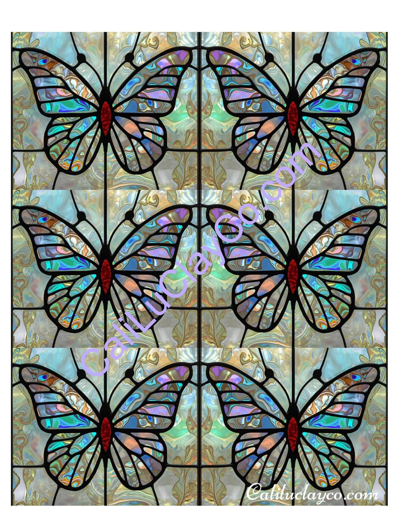 Butterfly Stained Glass #1 MULTI x6 Polymer Clay Water-Soluble Transfer Sheet / Tattoo Paper