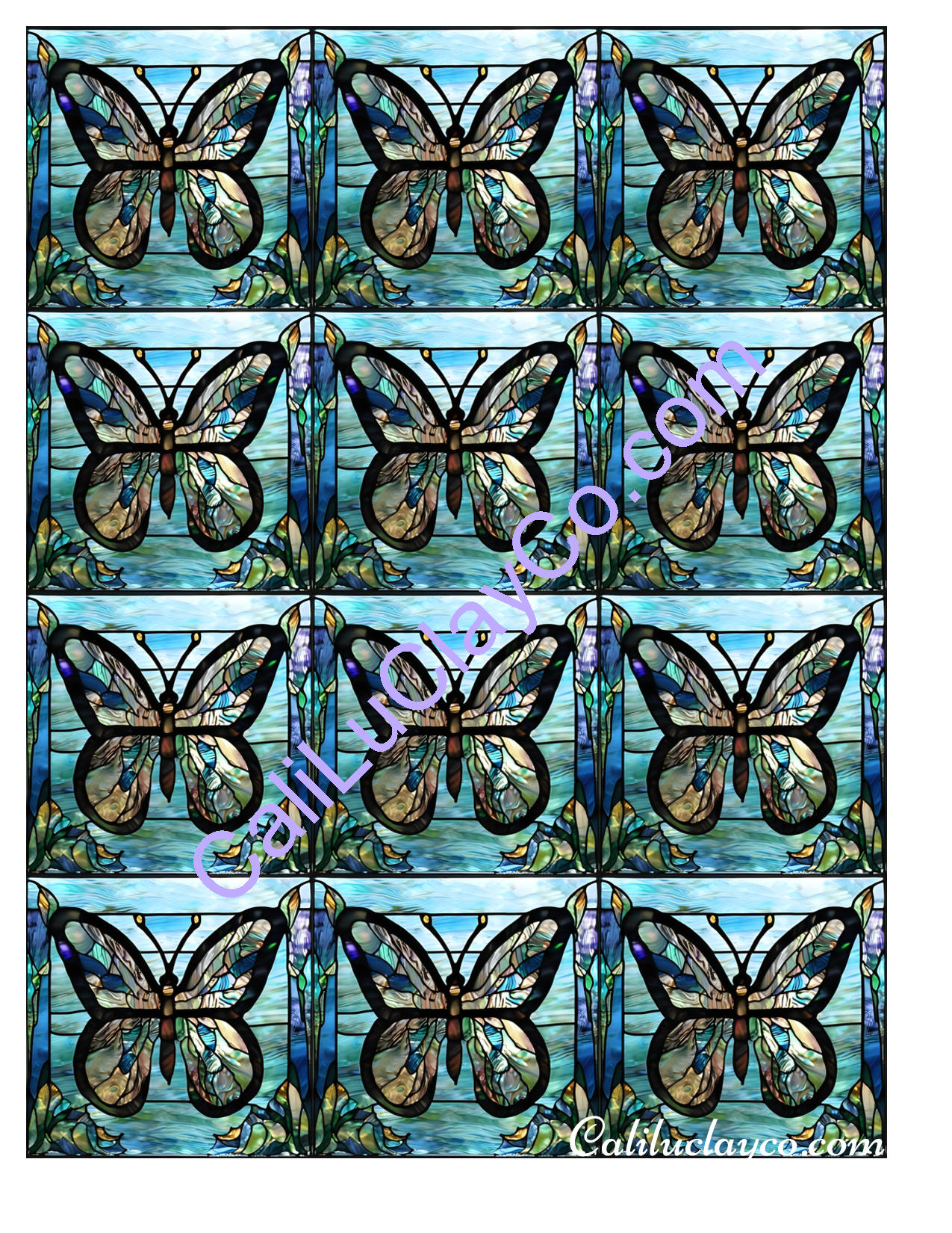 Butterfly Stained Glass #4 Left & Right Polymer Clay Water-Soluble Transfer Sheet / Tattoo Paper