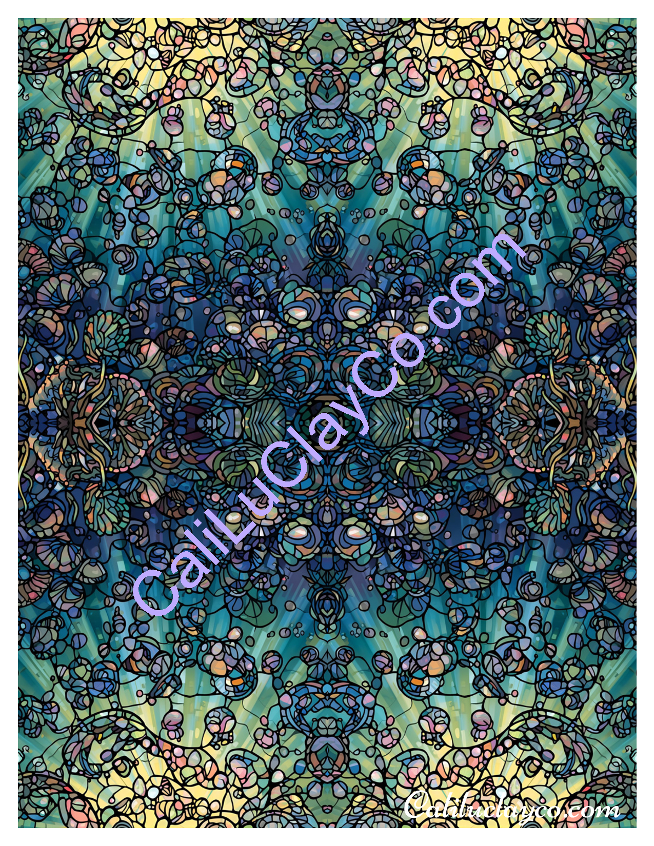 Abstract Underwater Stained Glass Mirrored Polymer Clay Water-Soluble Transfer Sheet / Tattoo Paper