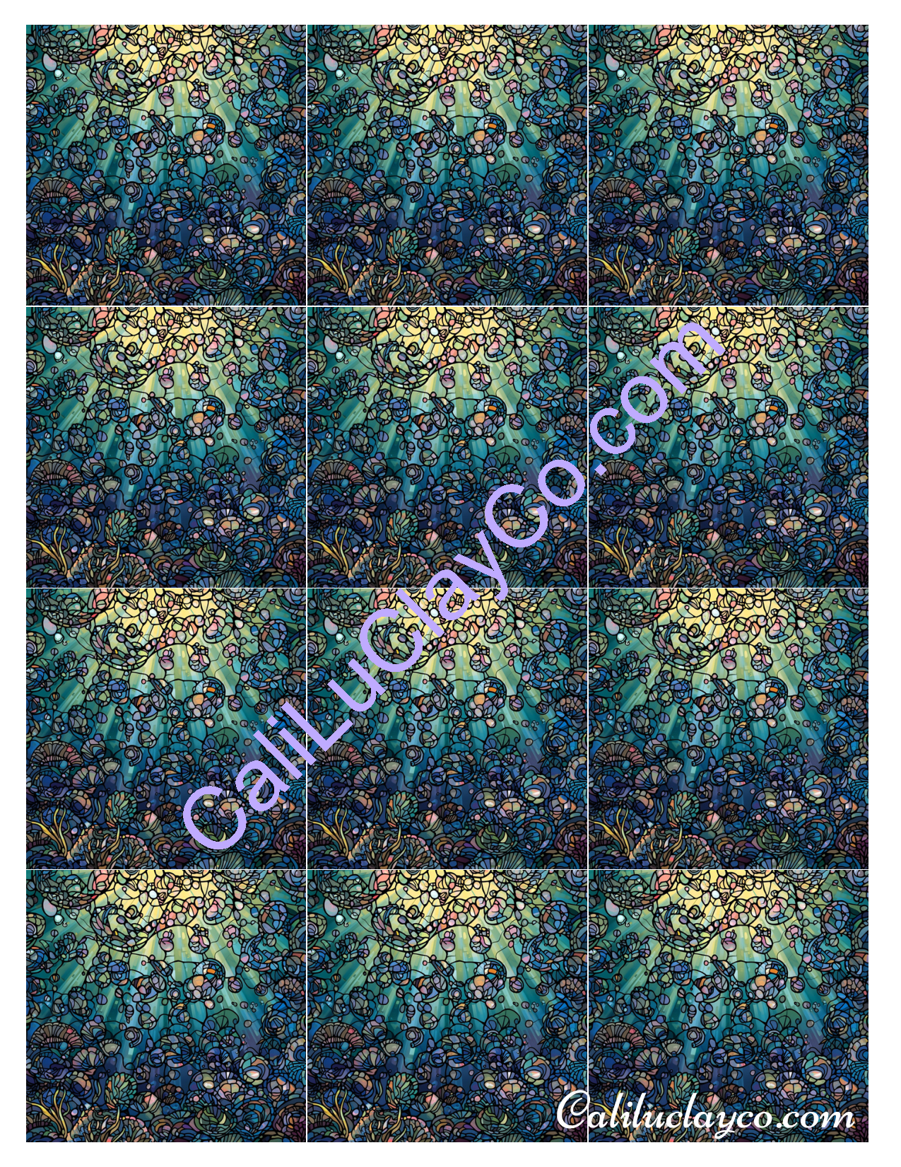 Abstract Underwater Stained Glass MULTI Left & Right Polymer Clay Water-Soluble Transfer Sheet / Tattoo Paper