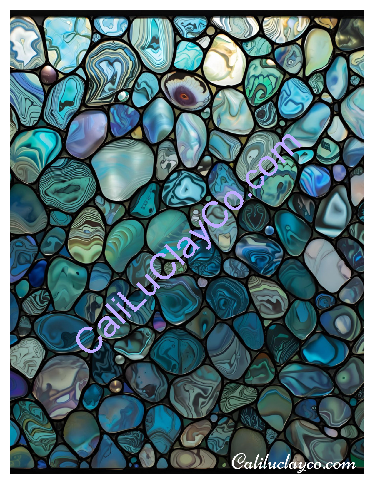 Teal Stones Left & Right Polymer Clay Water-Soluble Transfer Sheet / Tattoo Paper