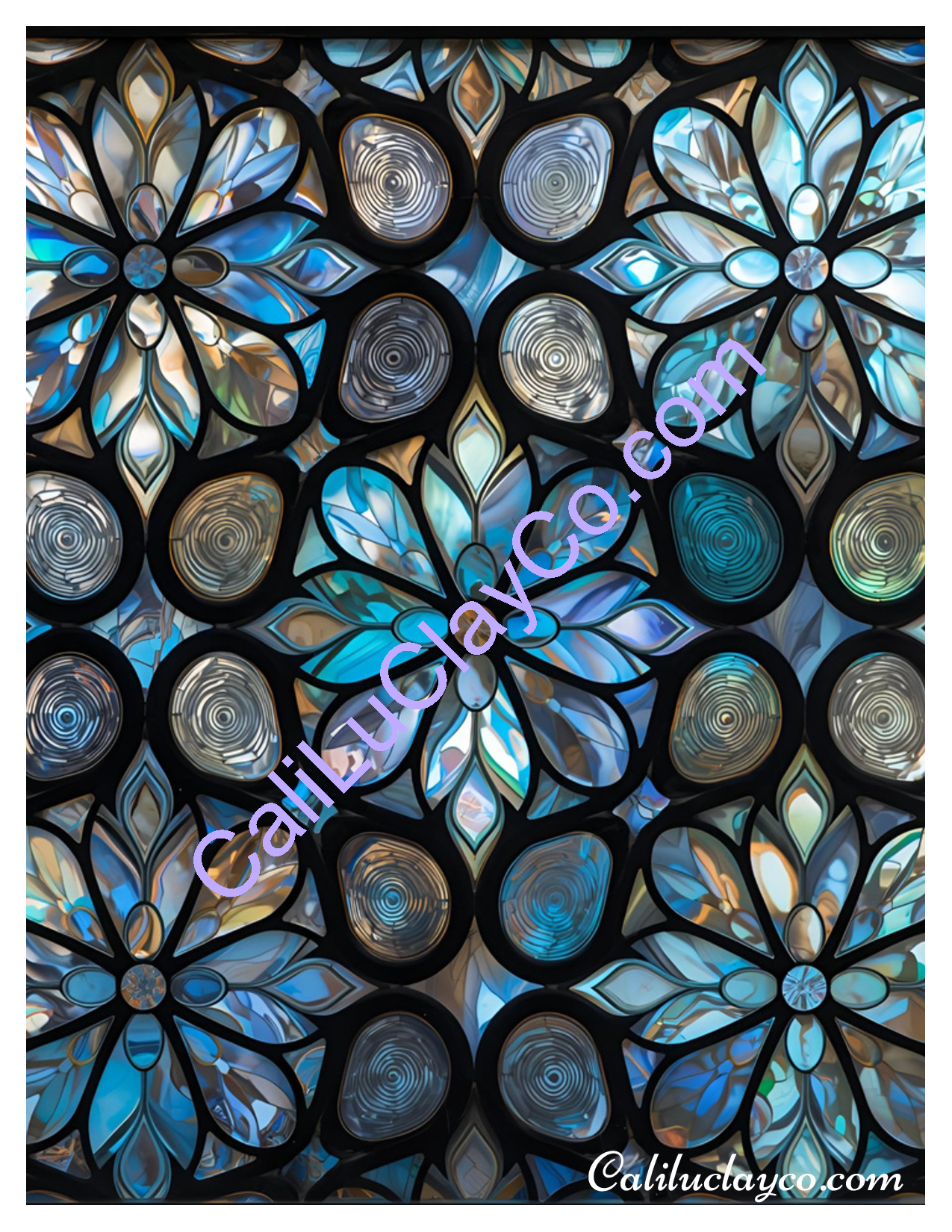 Floral Crystal Stained Glass Left & Right Polymer Clay Water-Soluble Transfer Sheet / Tattoo Paper