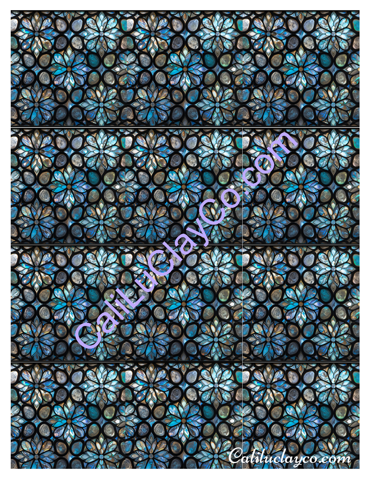 Floral Crystal Stained Glass MULTI Left & Right Polymer Clay Water-Soluble Transfer Sheet / Tattoo Paper