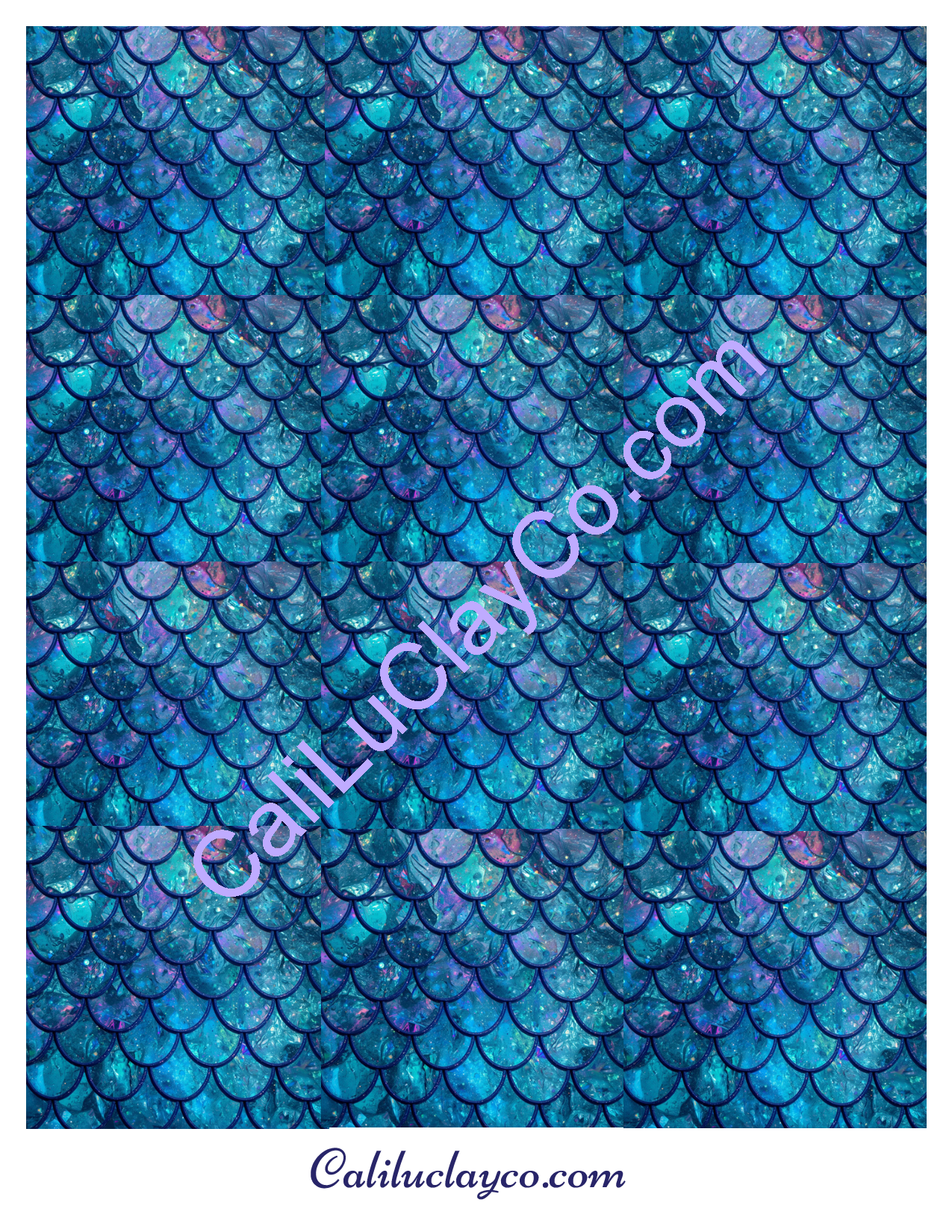 Teal Mermaid Scales Large & Multi x12 Polymer Clay Water-Soluble Transfer Sheet / Tattoo Paper