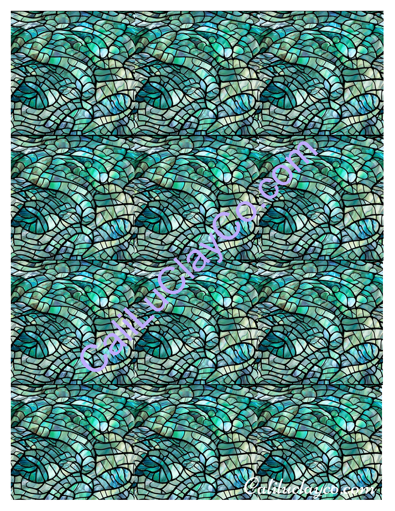 Teal Stained Glass Pattern #22 MULTI Left & Right Polymer Clay Water-Soluble Transfer Sheet / Tattoo Paper