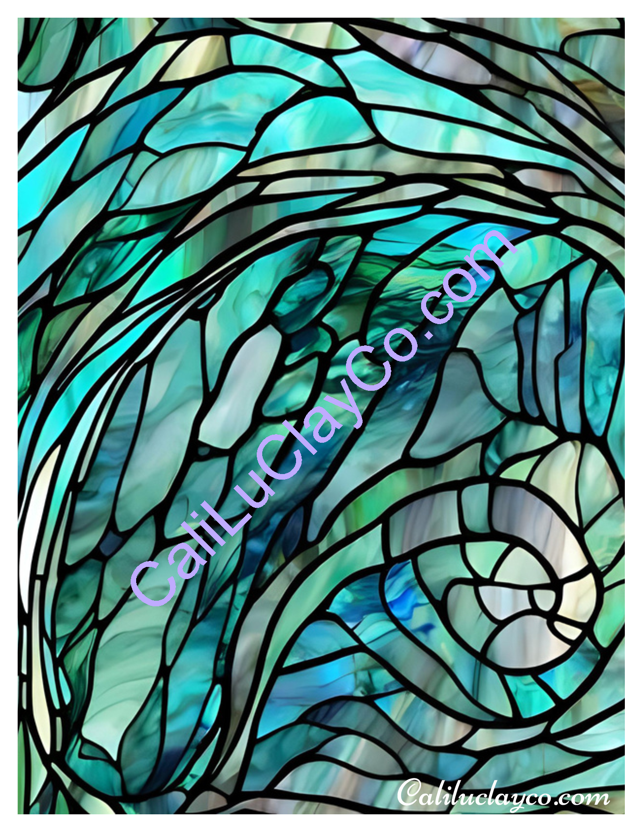 Teal Stained Glass Pattern #23 Left & Right Polymer Clay Water-Soluble Transfer Sheet / Tattoo Paper