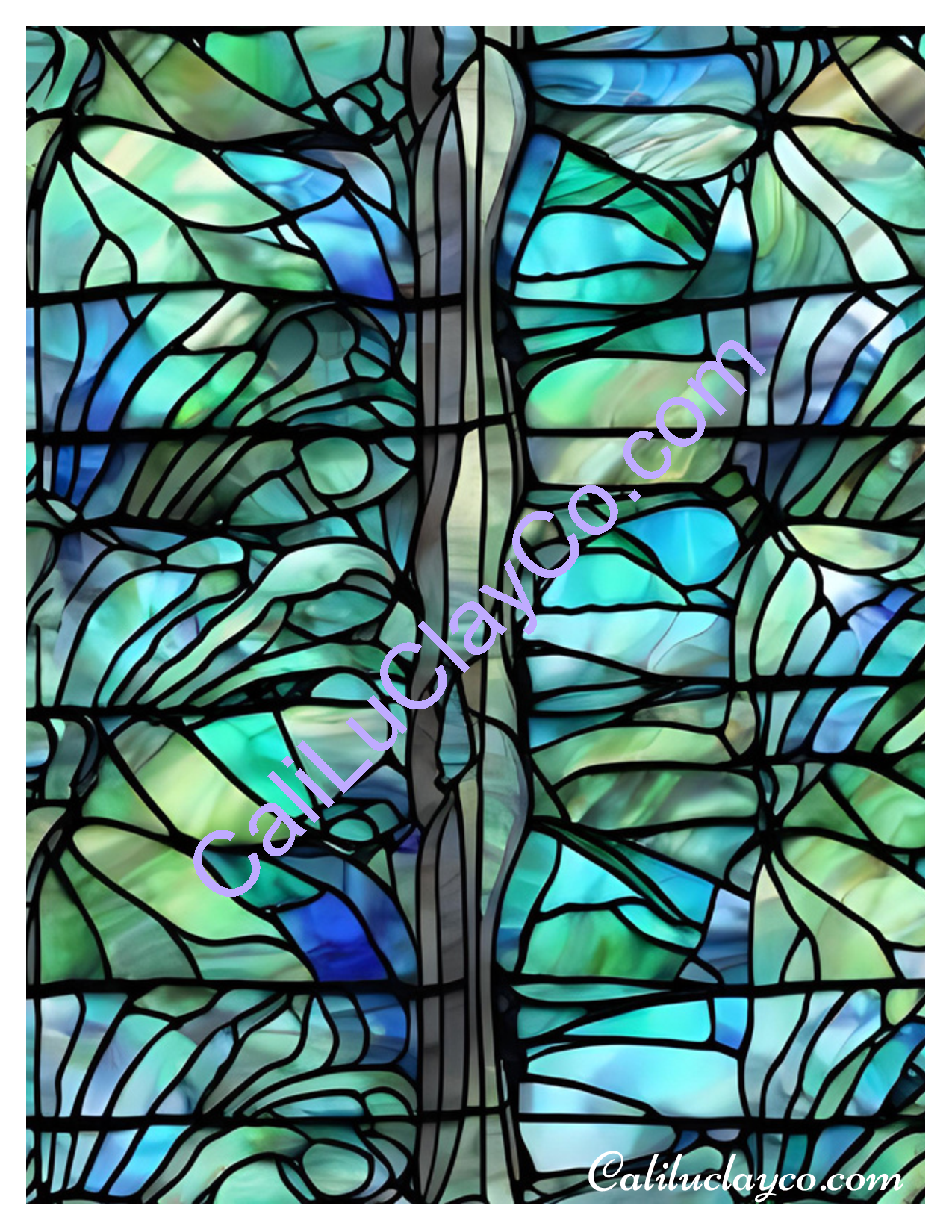Teal Stained Glass Pattern #24 Left & Right Polymer Clay Water-Soluble Transfer Sheet / Tattoo Paper