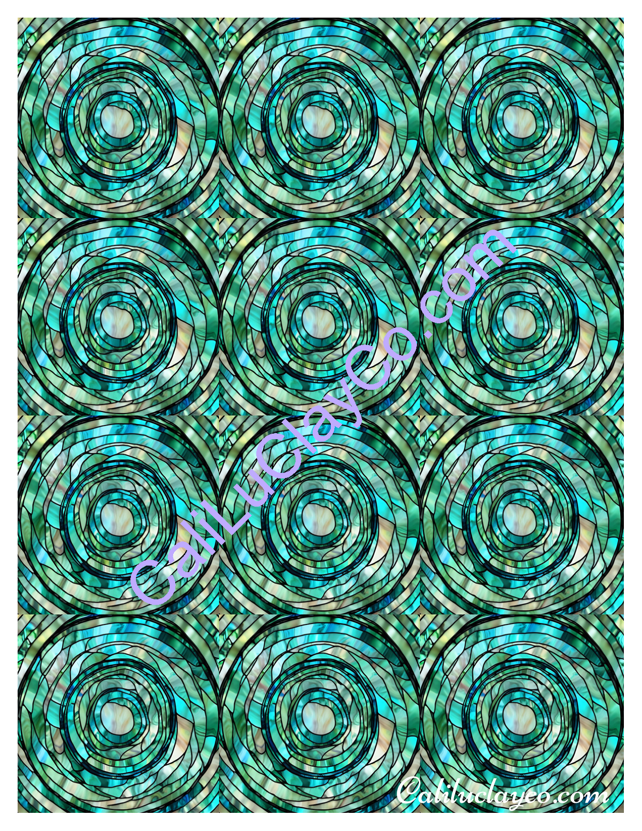 Teal Stained Glass Pattern #26 MULTI Left & Right Polymer Clay Water-Soluble Transfer Sheet / Tattoo Paper