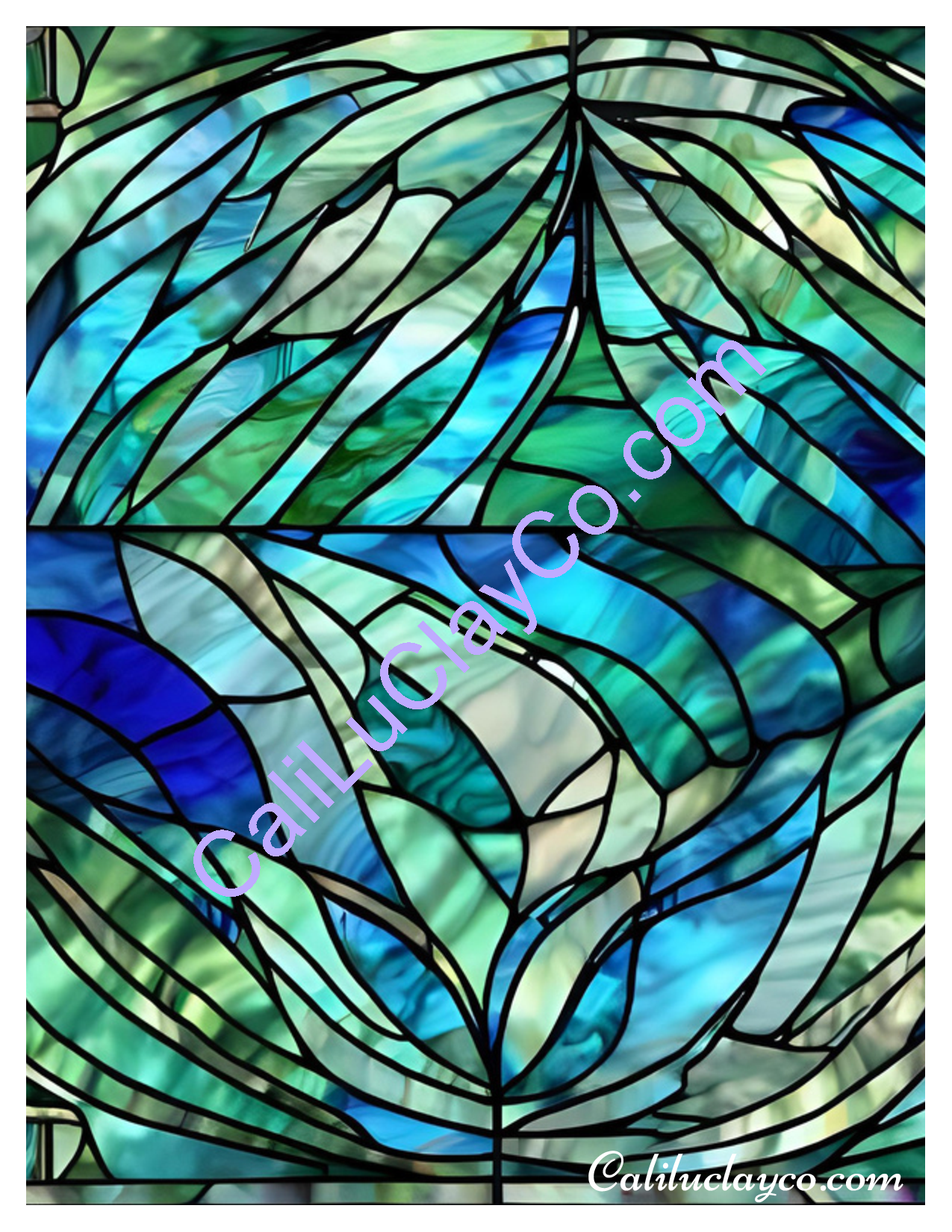 Teal Stained Glass Pattern #27 Left & Right Polymer Clay Water-Soluble Transfer Sheet / Tattoo Paper