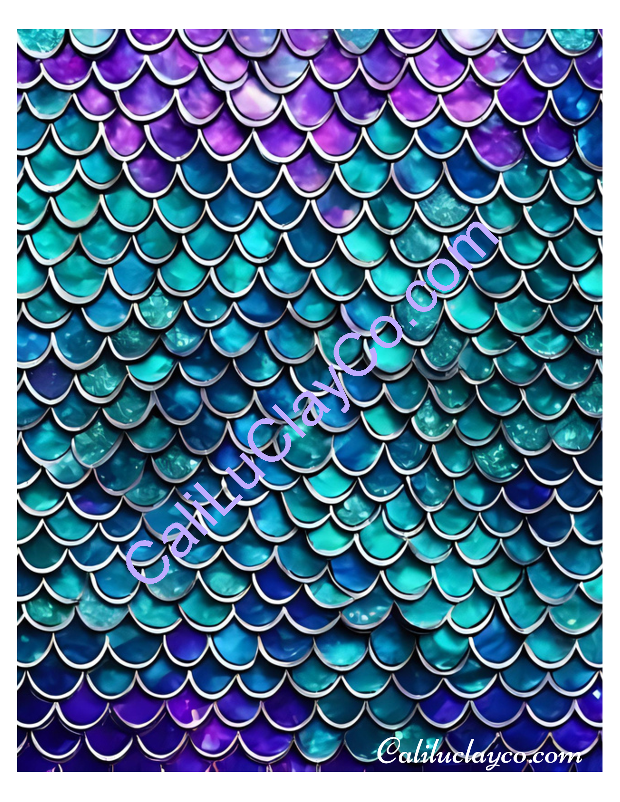 Teal & Purple Specks Mermaid Scales #1 Polymer Clay Water-Soluble Transfer Sheet / Tattoo Paper
