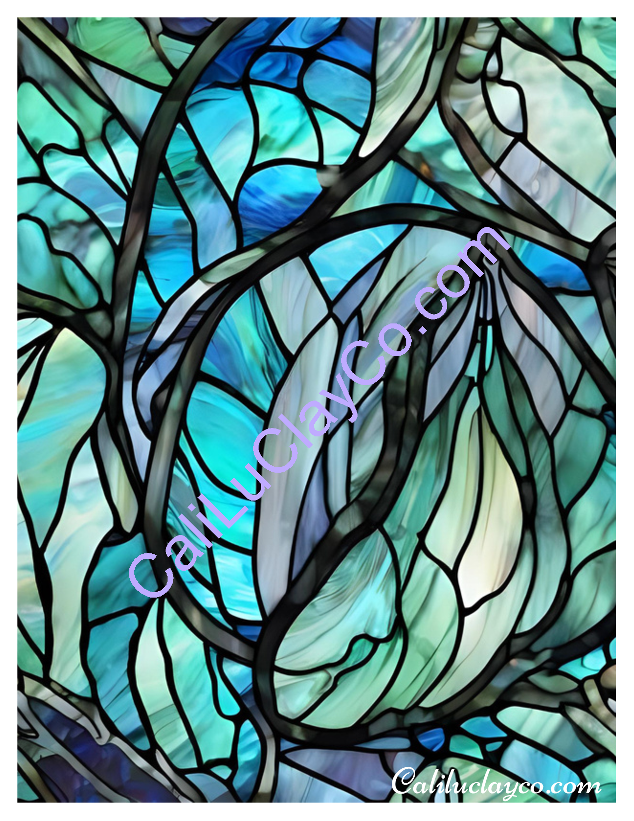 Teal Stained Glass Pattern #28 Left & Right Polymer Clay Water-Soluble Transfer Sheet / Tattoo Paper