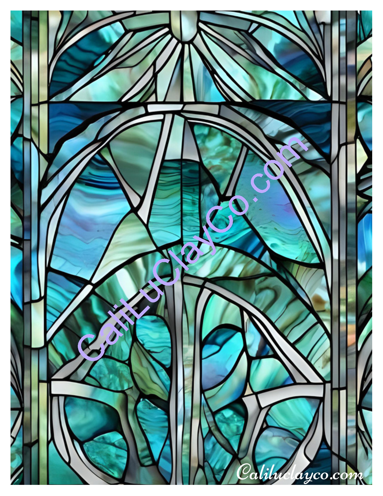 Teal Stained Glass Pattern #29 Left & Right Polymer Clay Water-Soluble Transfer Sheet / Tattoo Paper