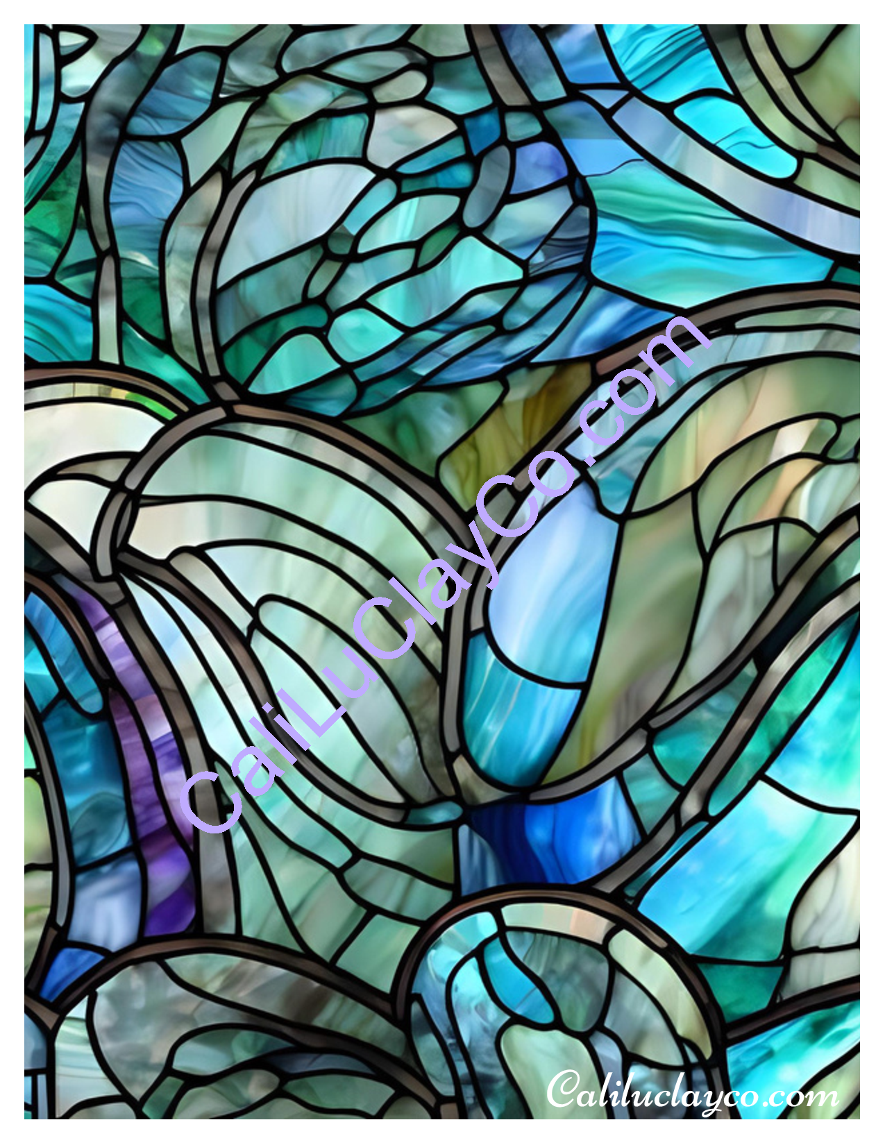 Teal Stained Glass Pattern #30 Left & Right Polymer Clay Water-Soluble Transfer Sheet / Tattoo Paper