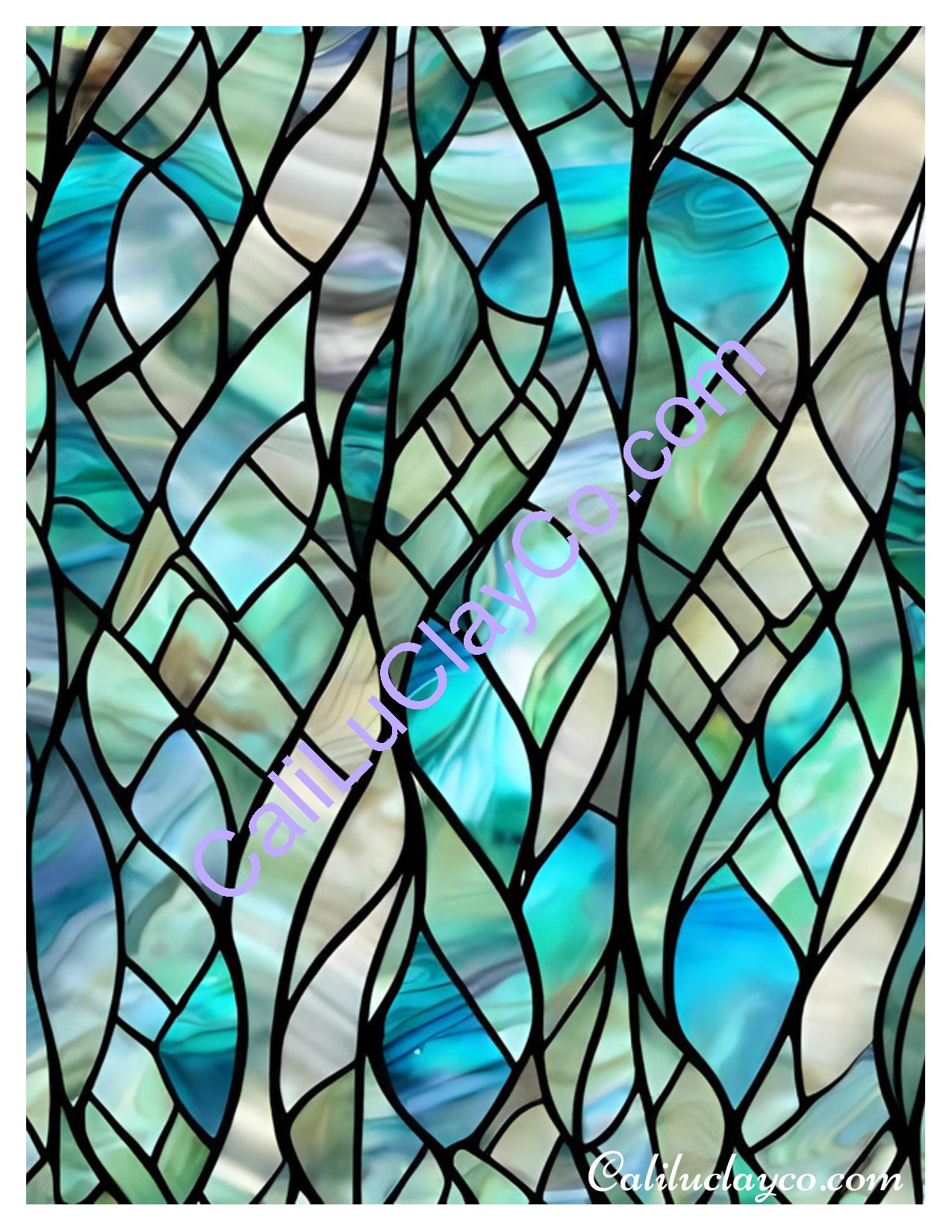 Teal Stained Glass Pattern #32 Left & Right Polymer Clay Water-Soluble Transfer Sheet / Tattoo Paper