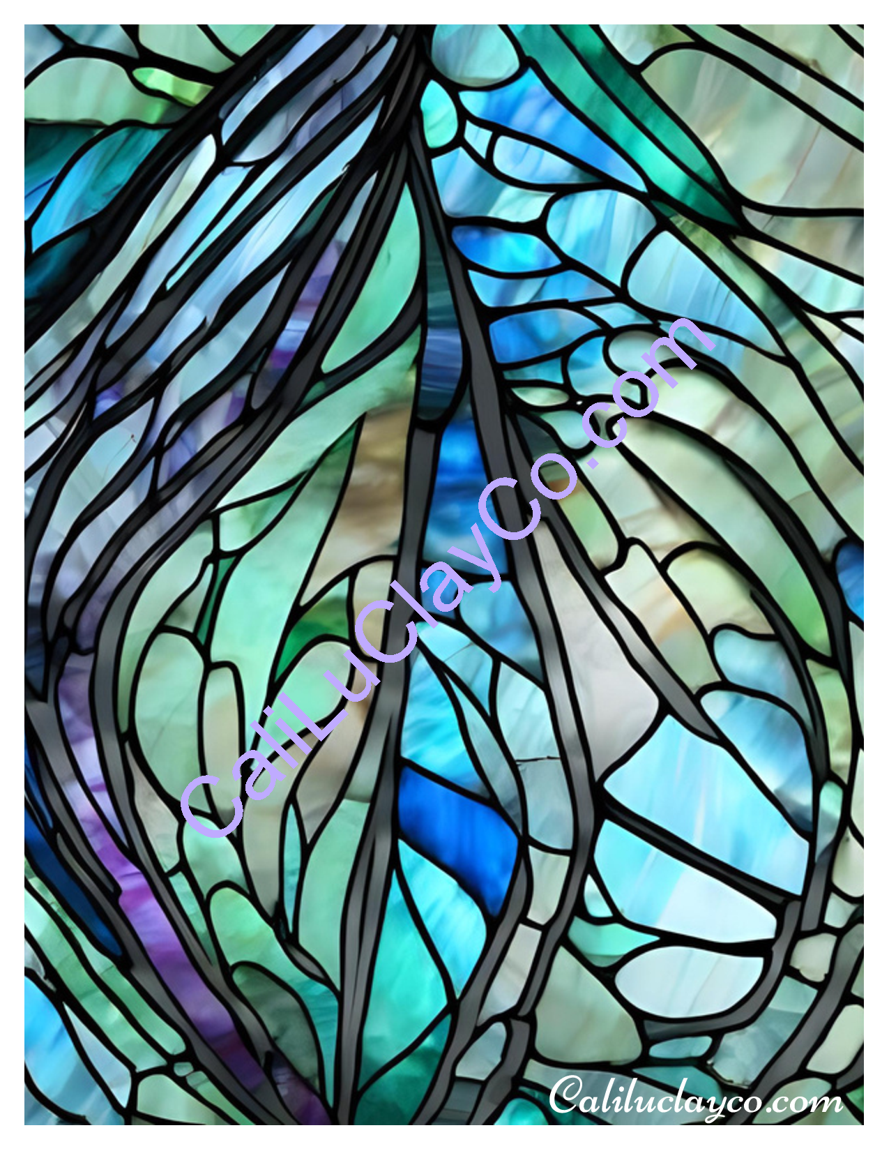 Teal Stained Glass Pattern #33 Left & Right Polymer Clay Water-Soluble Transfer Sheet / Tattoo Paper