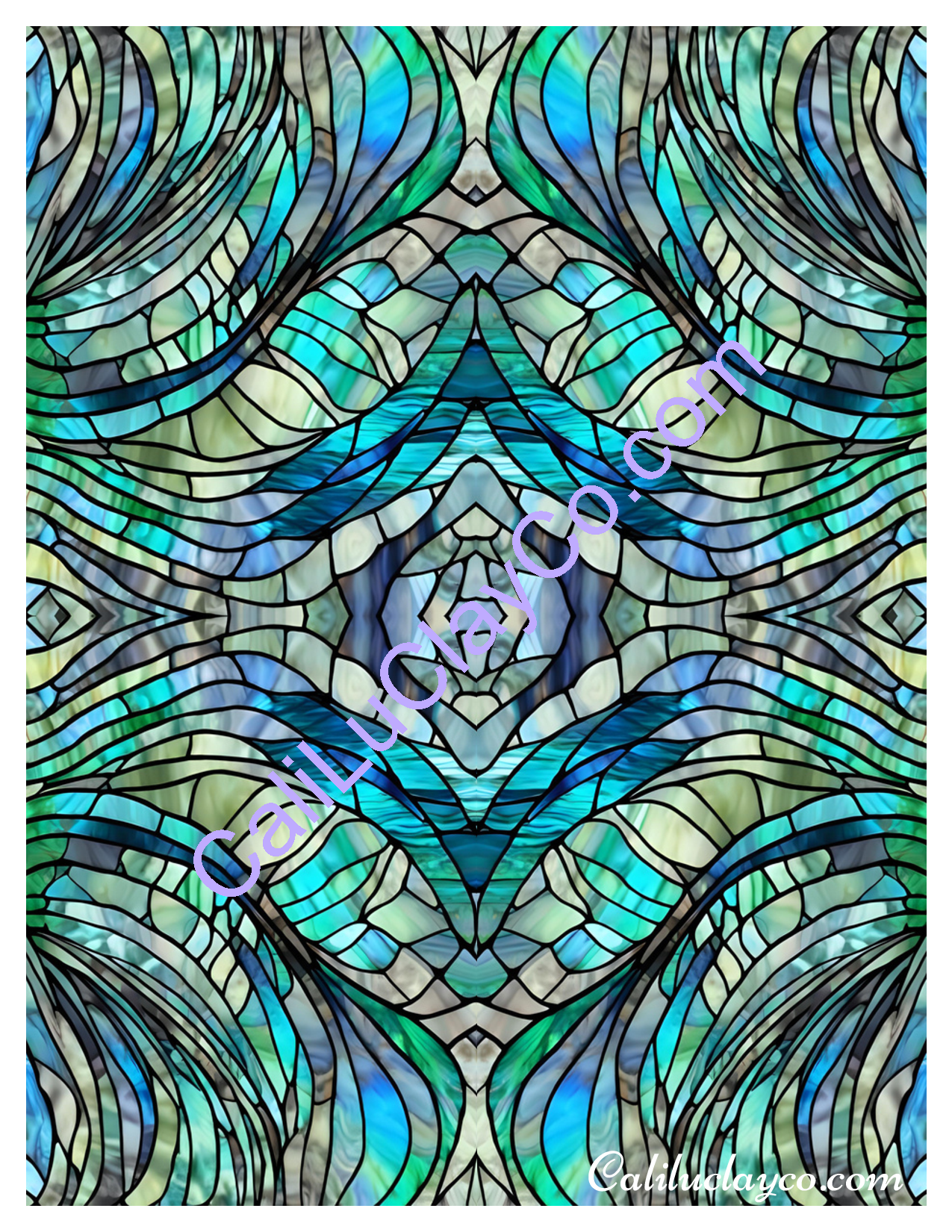 Abalone Stained Glass #5 Mirrored Polymer Clay Water-Soluble Transfer Sheet / Tattoo Paper