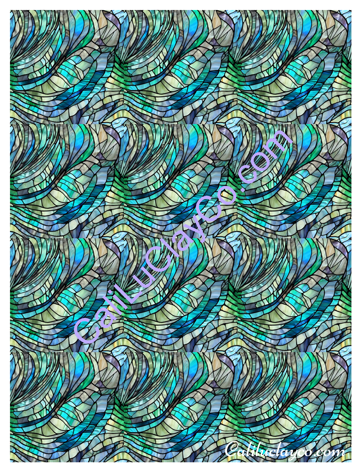 Abalone Stained Glass #5 MULTI Left & Right Polymer Clay Water-Soluble Transfer Sheet / Tattoo Paper