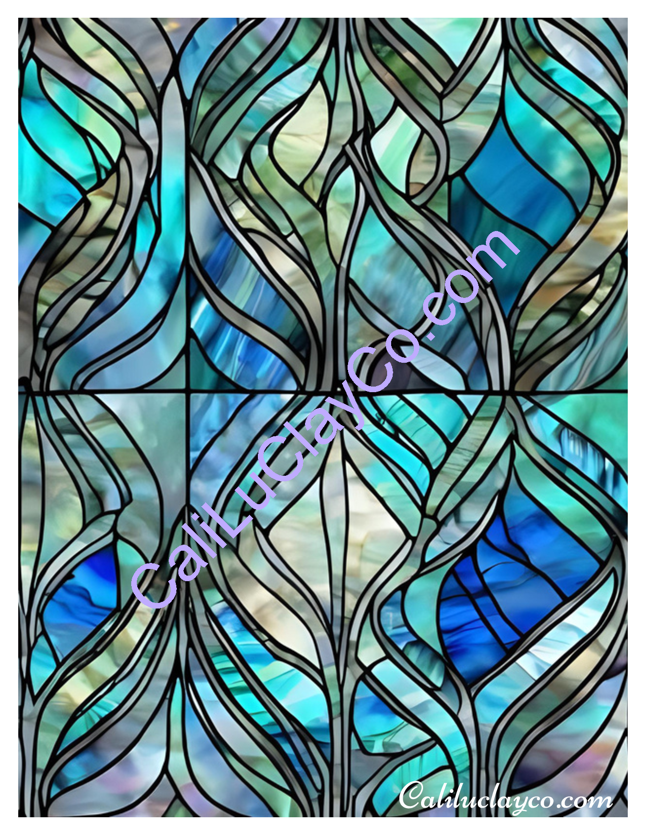 Teal Stained Glass #34 Left & Right Polymer Clay Water-Soluble Transfer Sheet / Tattoo Paper