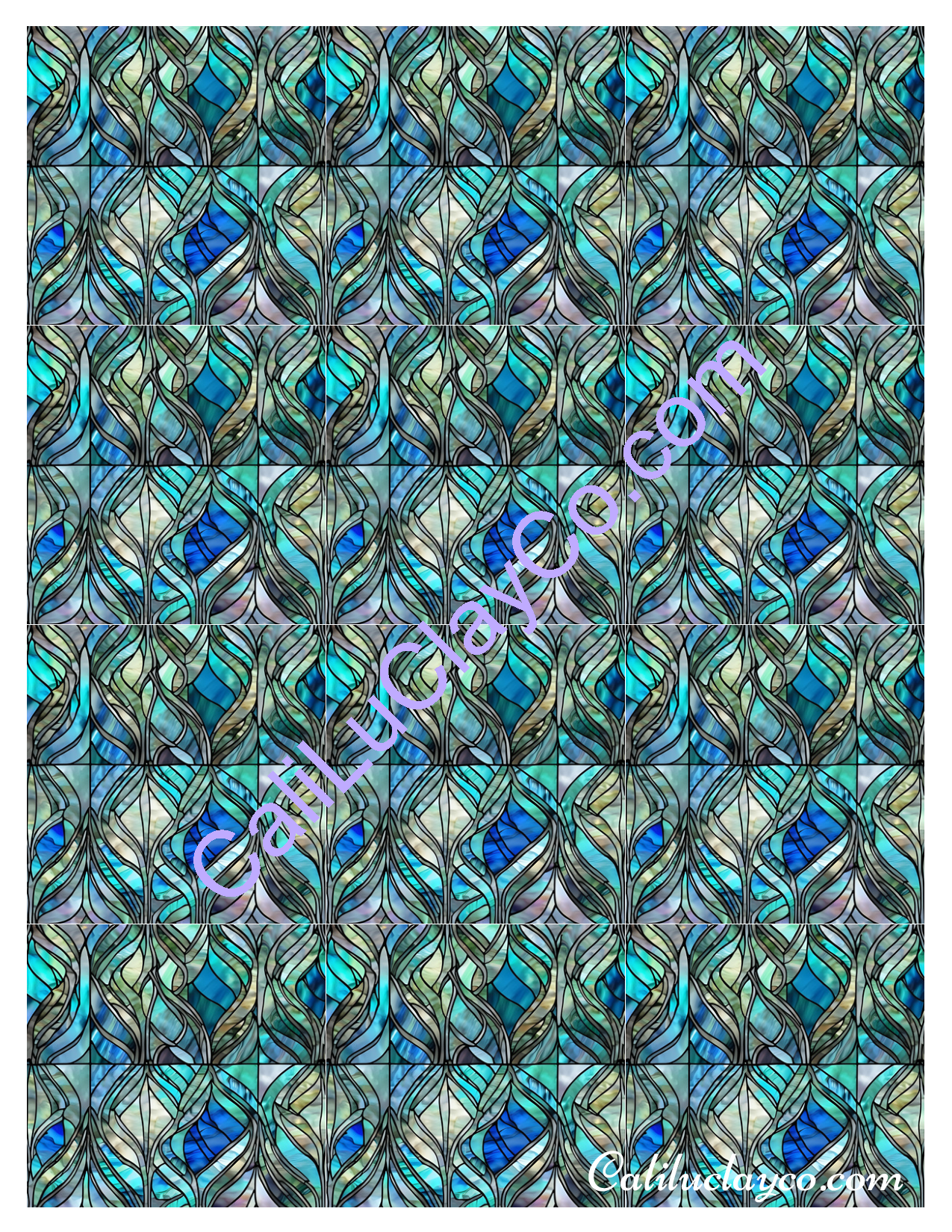 Teal Stained Glass #34 MULTI Left & Right Polymer Clay Water-Soluble Transfer Sheet / Tattoo Paper