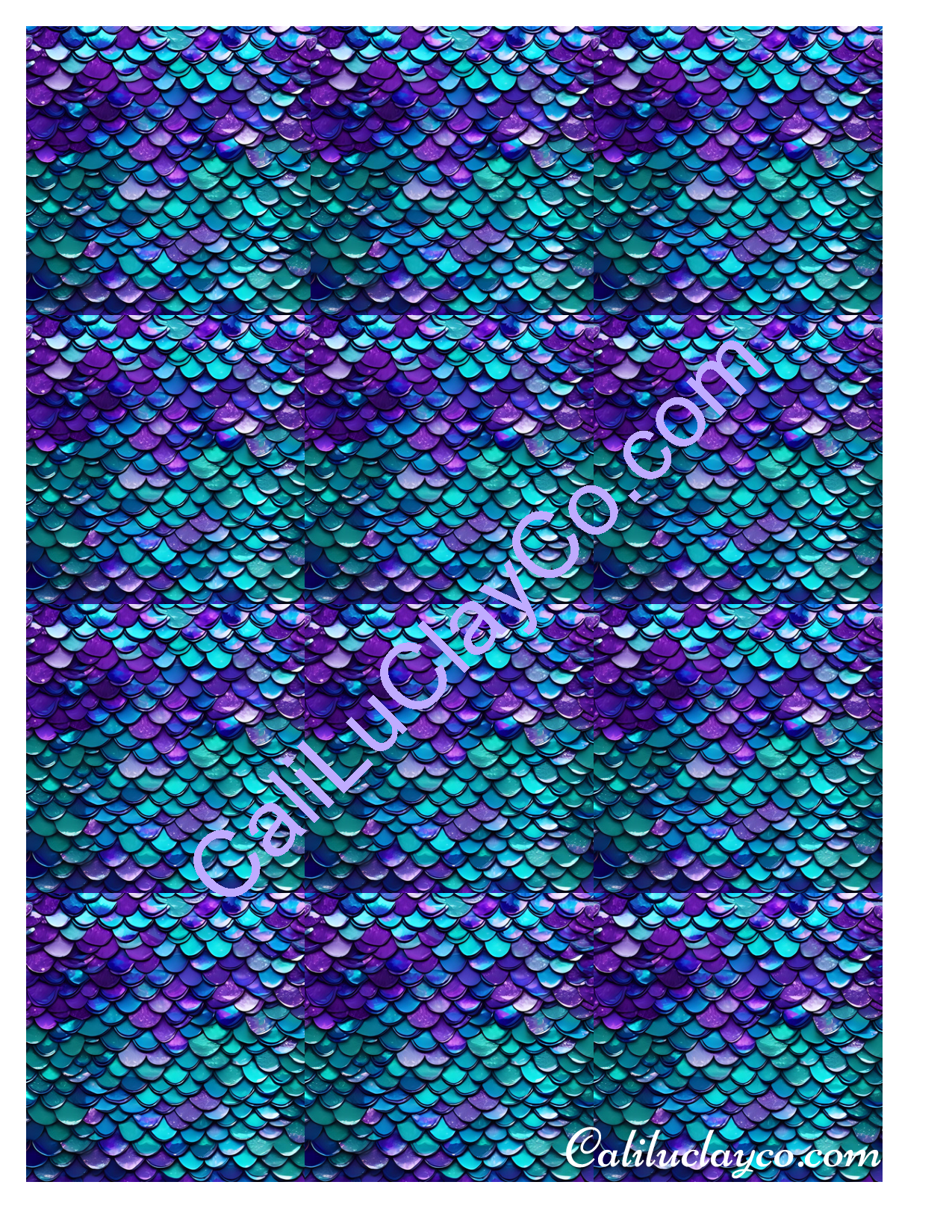 Teal & Purple Mermaid Scales #3 Large & Multi x12 Polymer Clay Water-Soluble Transfer Sheet / Tattoo Paper
