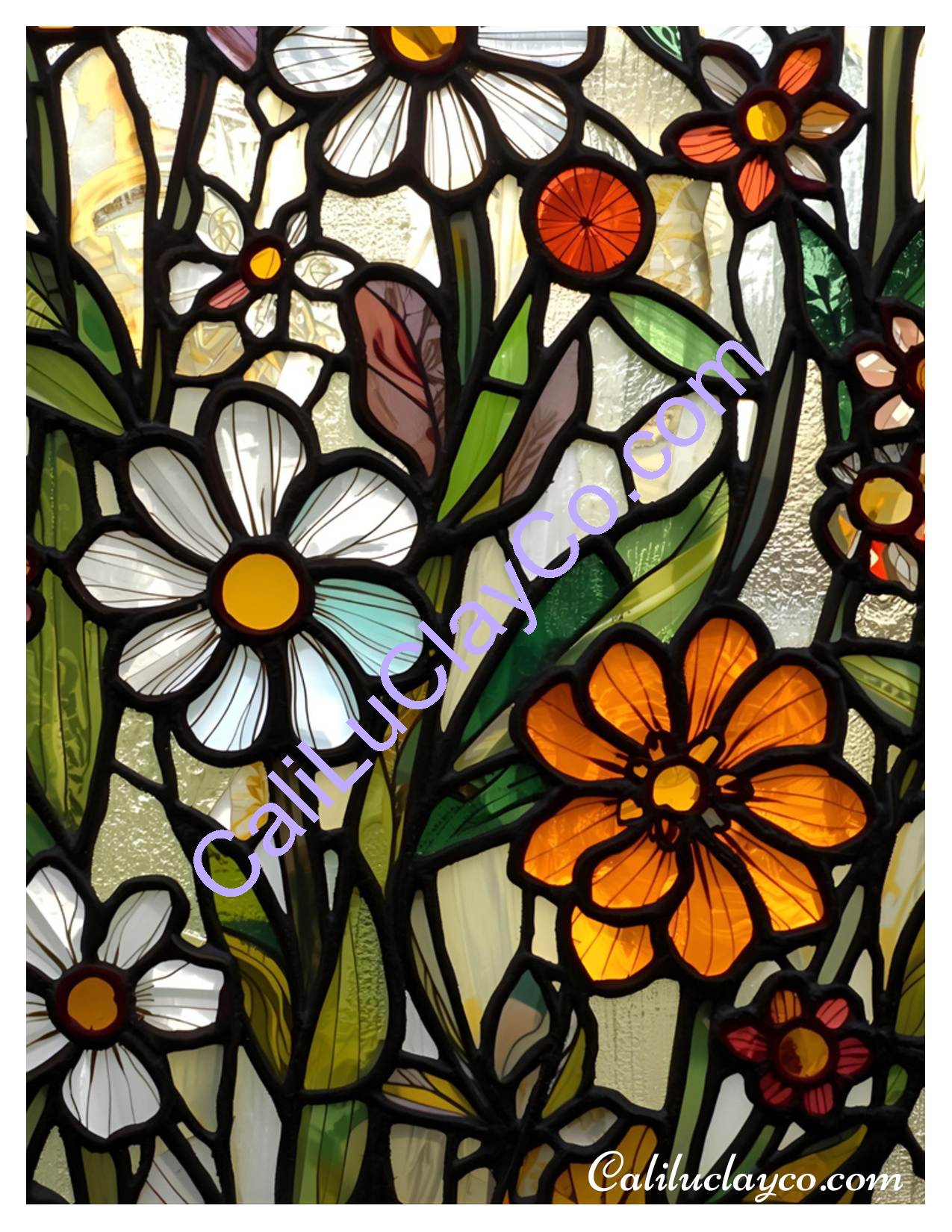 Floral Stained Glass #4 Left & Right Polymer Clay Water-Soluble Transfer Sheet / Tattoo Paper
