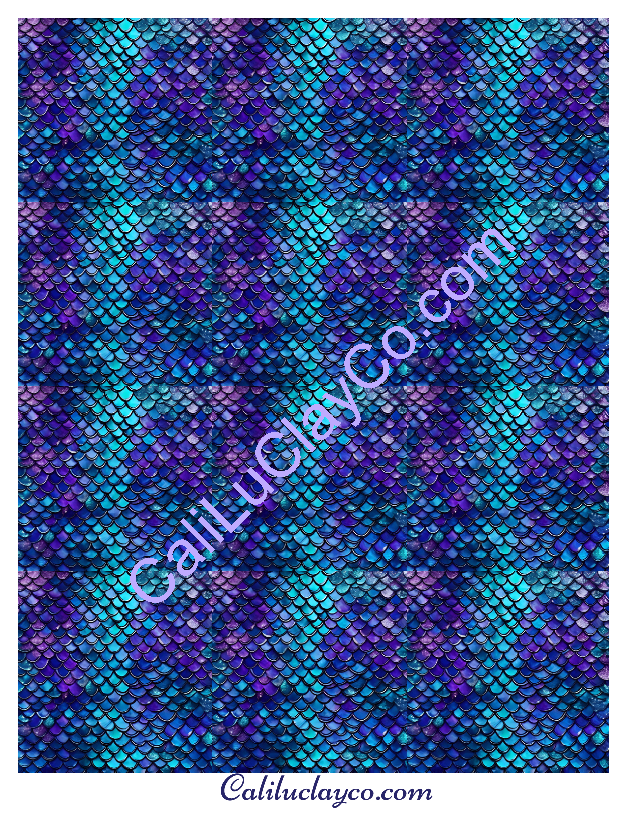 Teal & Purple Mermaid Scales #4 Large & Multi x12 Polymer Clay Water-Soluble Transfer Sheet / Tattoo Paper