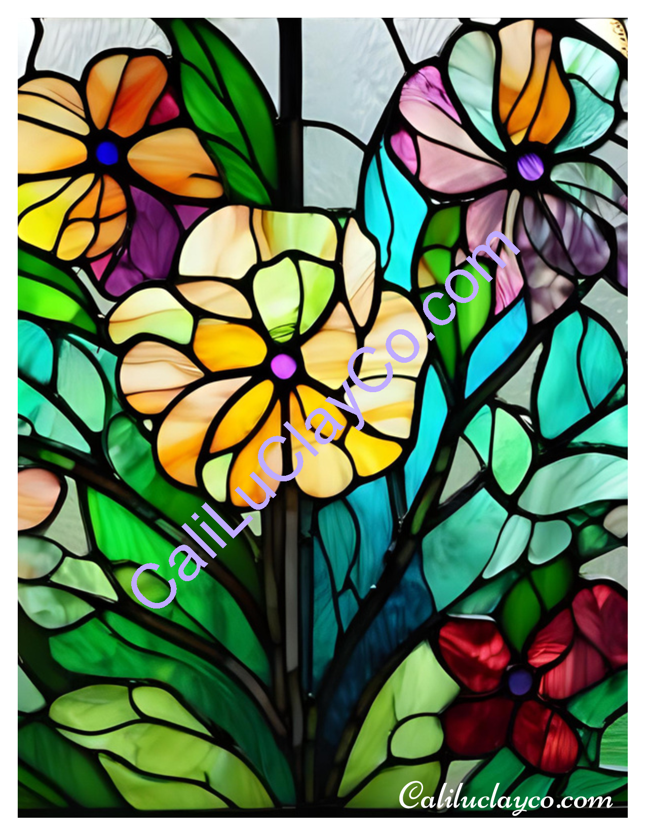 Floral Stained Glass #9 Left & Right Polymer Clay Water-Soluble Transfer Sheet / Tattoo Paper