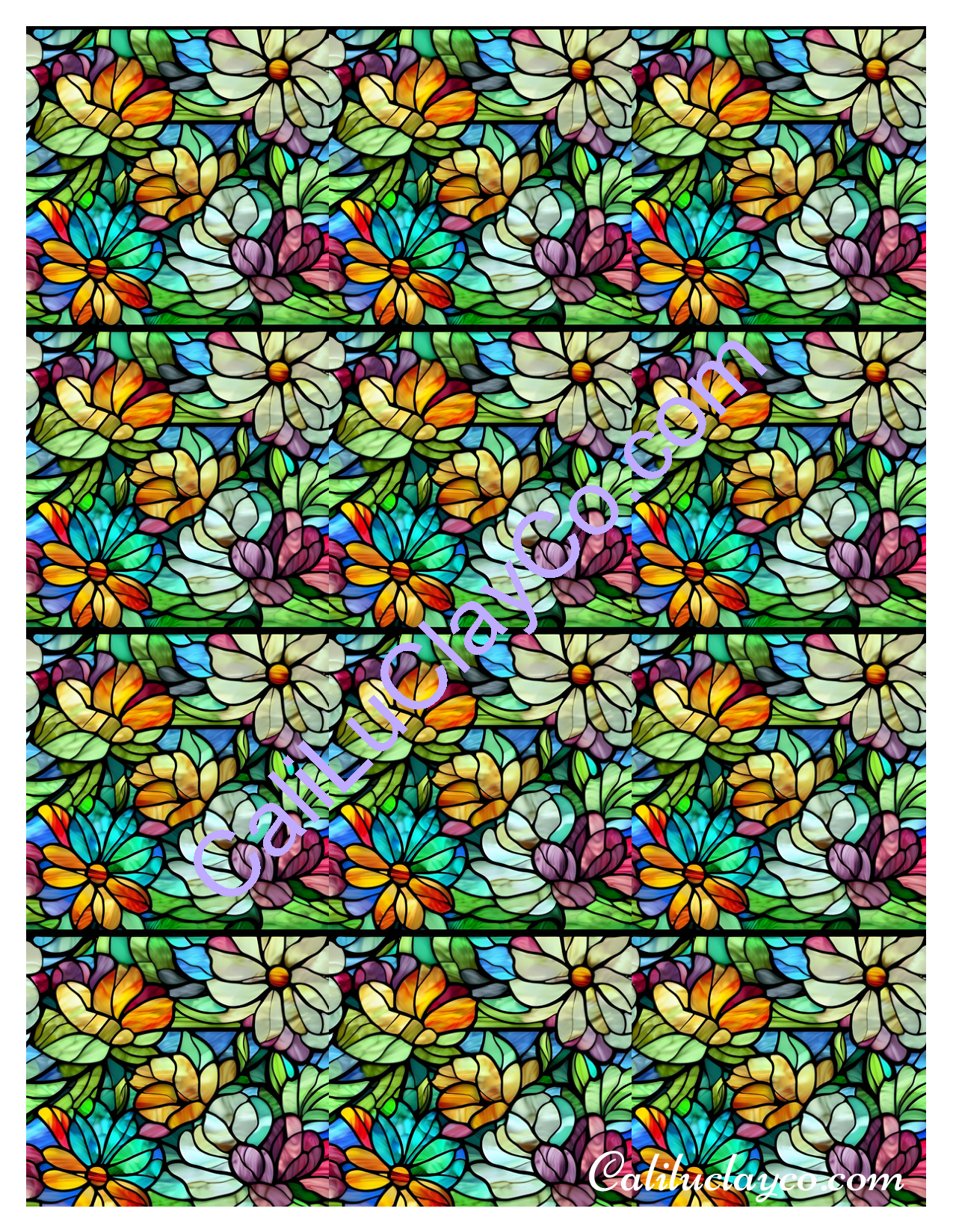 Floral Stained Glass #13 MULTI Left & Right Polymer Clay Water-Soluble Transfer Sheet / Tattoo Paper