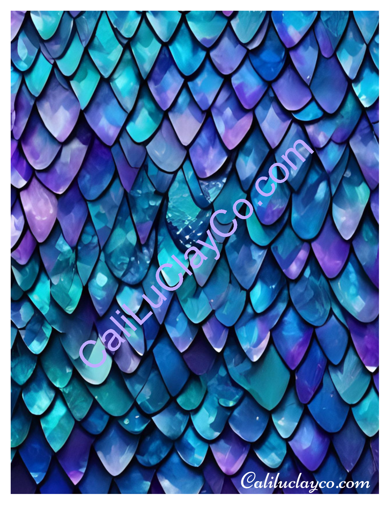 Teal & Purple Mermaid Scales #6 Polymer Clay Water-Soluble Transfer Sheet / Tattoo Paper