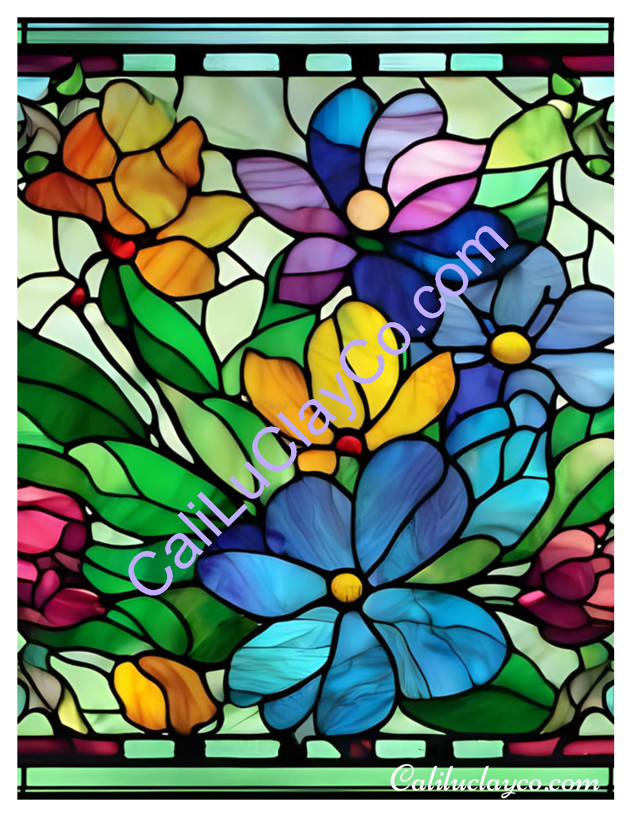 Floral Stained Glass #21 Left & Right Polymer Clay Water-Soluble Transfer Sheet / Tattoo Paper