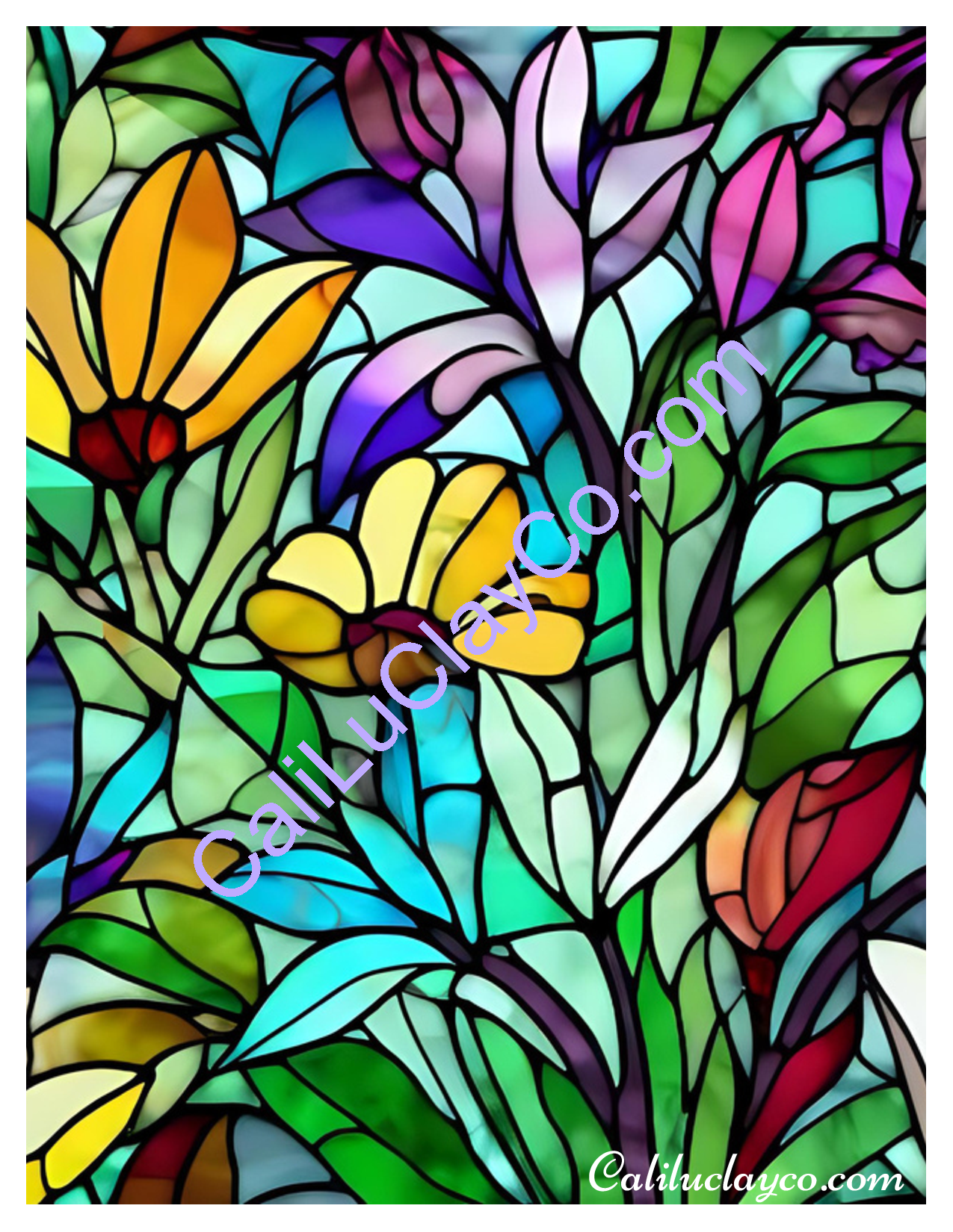 Floral Stained Glass #26 Left & Right Polymer Clay Water-Soluble Transfer Sheet / Tattoo Paper